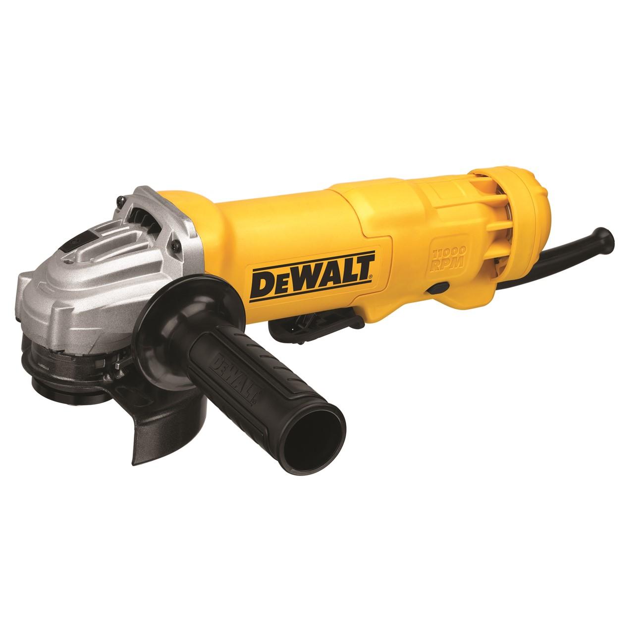 DeWalt 4-1/2 Small Angle Grinder, Type: Right-angle grinder, Style: Small angle heavy duty grinder with paddle with Lock-On, Size: 4 -1/2" wheel size, Length: 12", MWO: 1,400, Amps: 11