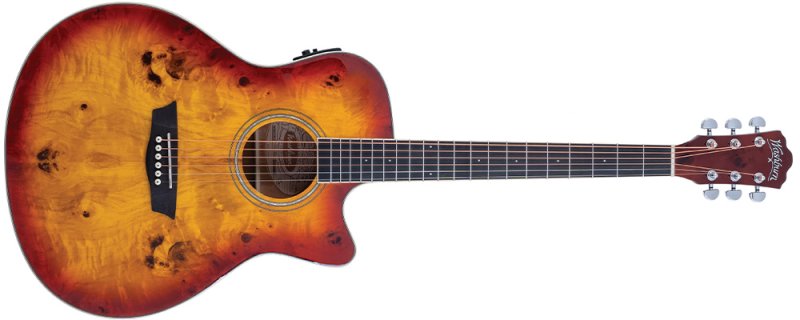 Washburn DFBACEA Deep Forest Burl Grand Auditorium Acoustic Electric Guitar, Amber Fade