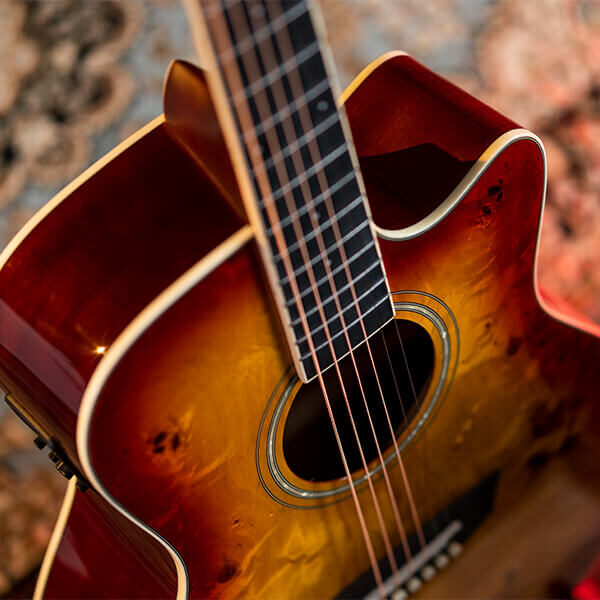 Washburn DFBACEA Deep Forest Burl Grand Auditorium Acoustic Electric Guitar, Amber Fade