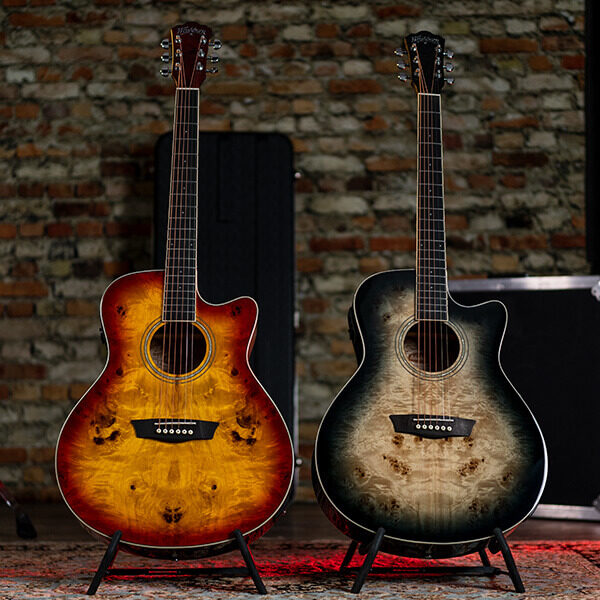 Washburn DFBACEA Deep Forest Burl Grand Auditorium Acoustic Electric Guitar, Amber Fade
