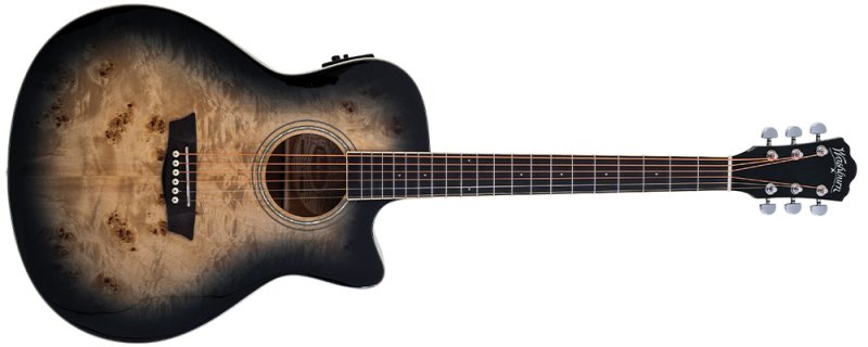 Washburn DFBACEB Deep Forest Burl Grand Auditorium Acoustic Electric Guitar, Black Fade