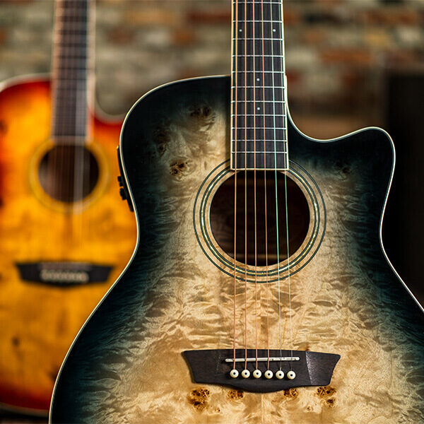 Washburn DFBACEB Deep Forest Burl Grand Auditorium Acoustic Electric Guitar, Black Fade