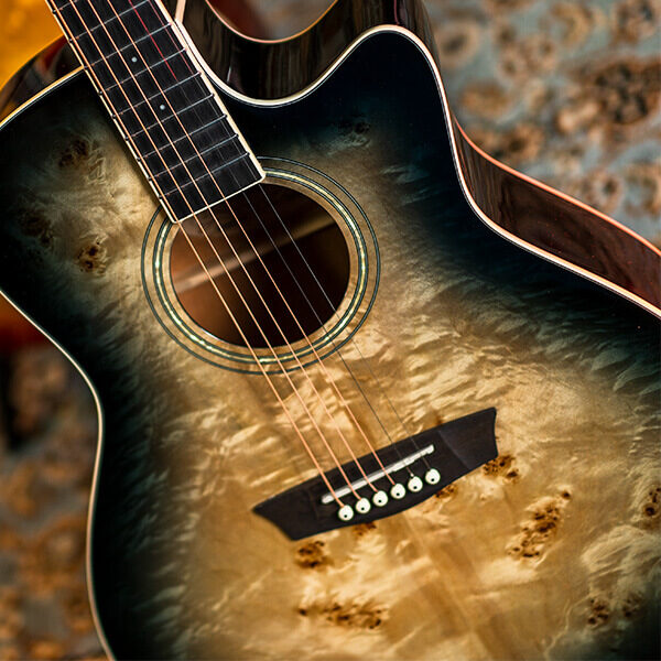 Washburn DFBACEB Deep Forest Burl Grand Auditorium Acoustic Electric Guitar, Black Fade