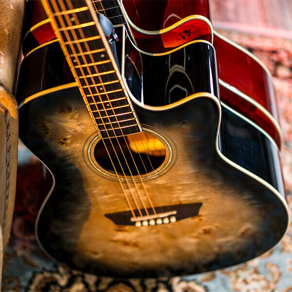 Washburn DFBACEB Deep Forest Burl Grand Auditorium Acoustic Electric Guitar, Black Fade