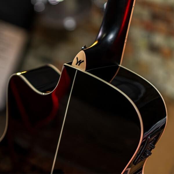 Washburn DFBACEB Deep Forest Burl Grand Auditorium Acoustic Electric Guitar, Black Fade