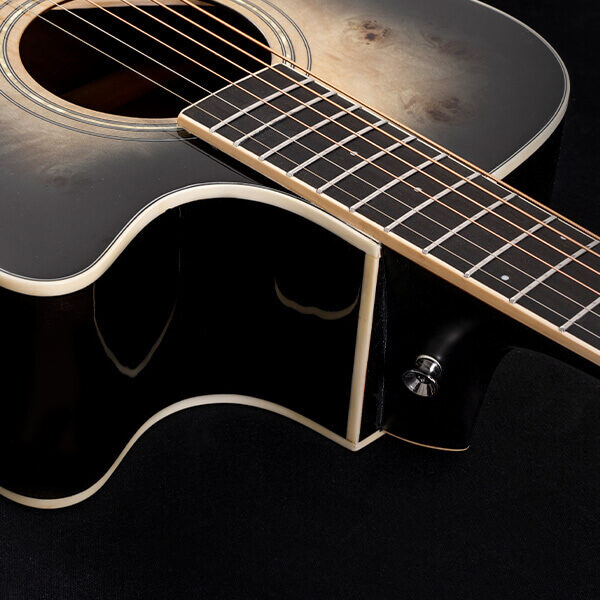 Washburn DFBACEB Deep Forest Burl Grand Auditorium Acoustic Electric Guitar, Black Fade