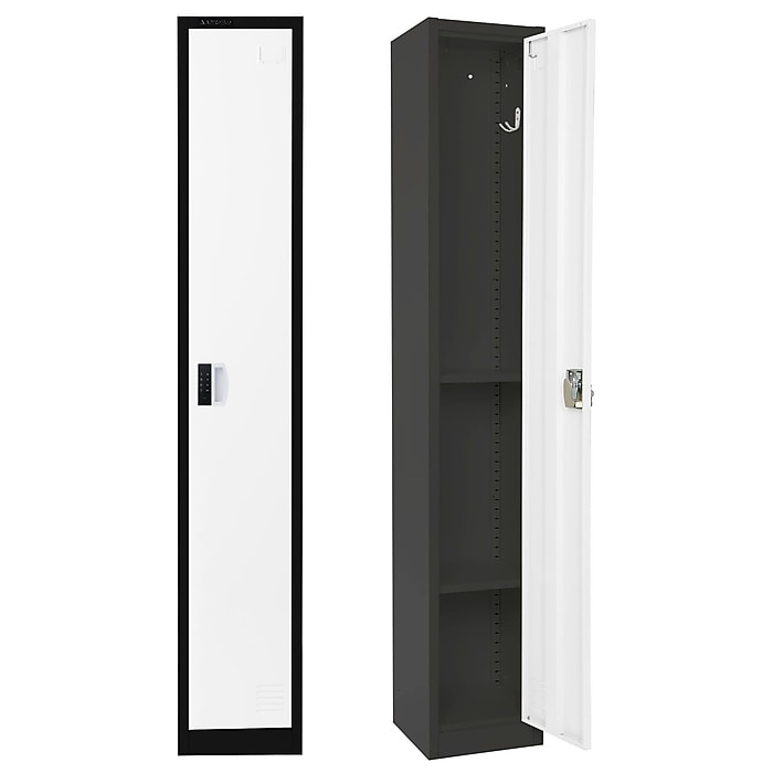 72" H x 12" W  Single Tier Steel Storage Locker with Digital Lock, Black and White, Pack of 4