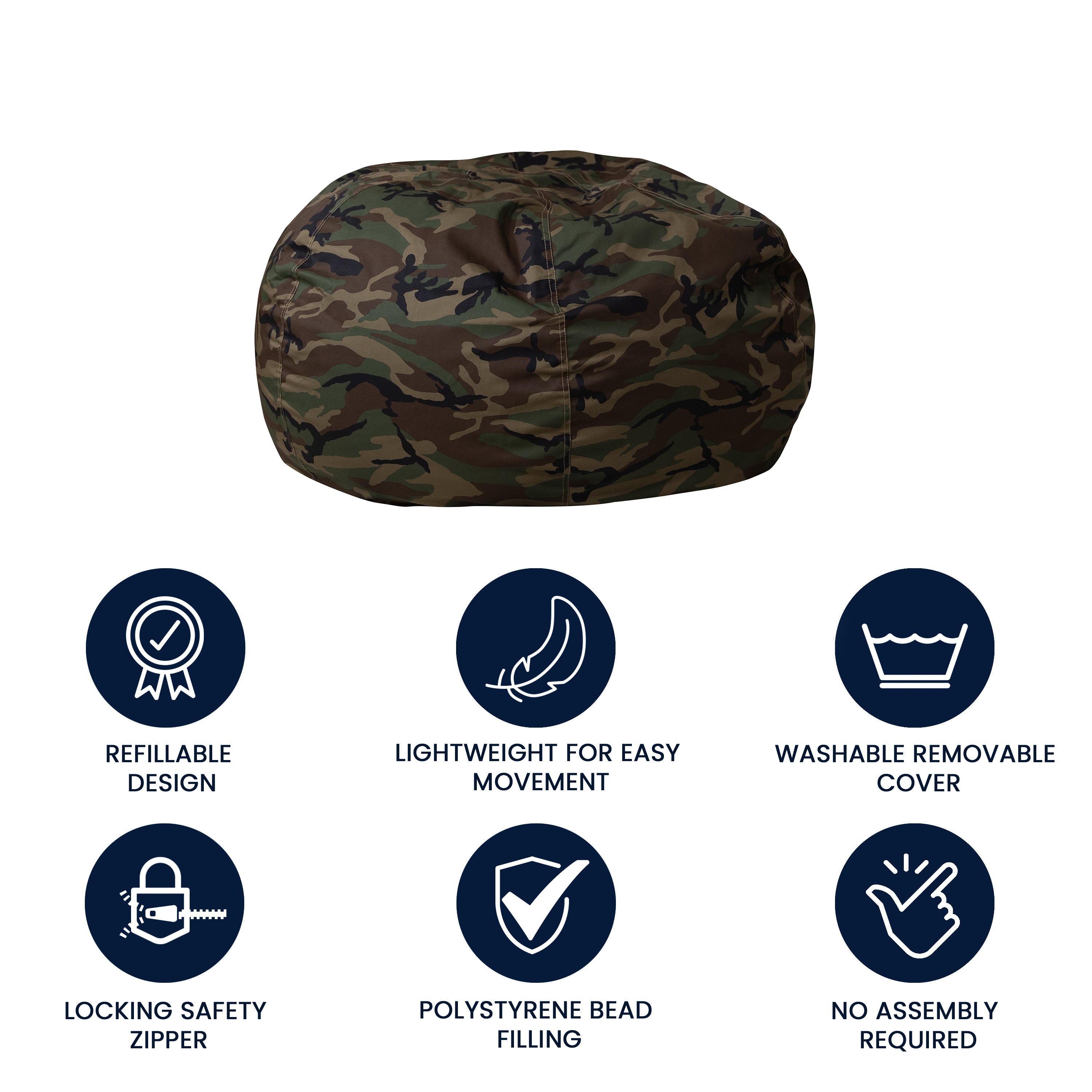 Duncan Oversized Camouflage Refillable Bean Bag Chair for All Ages