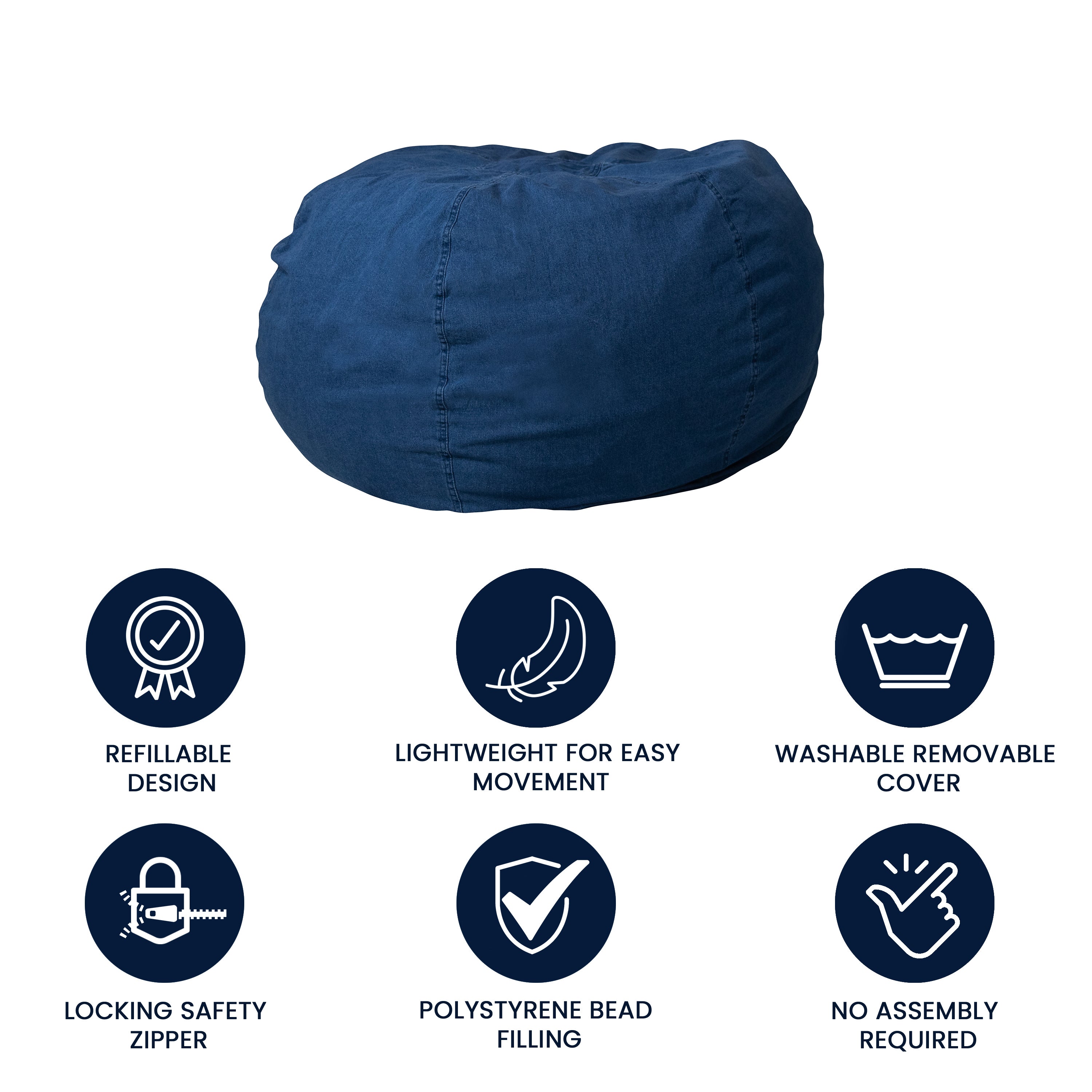 Duncan Oversized Denim Refillable Bean Bag Chair for All Ages