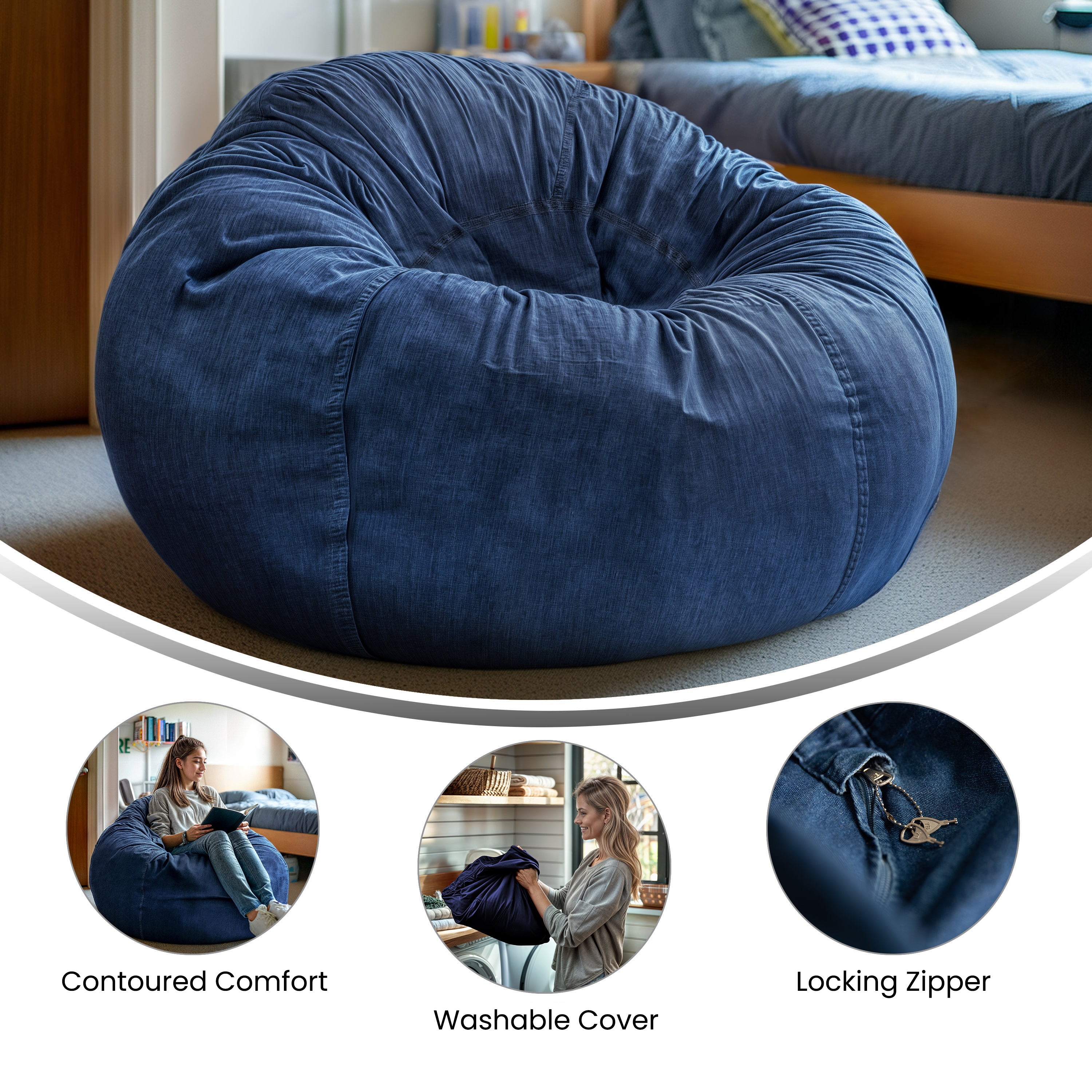 Duncan Oversized Denim Refillable Bean Bag Chair for All Ages