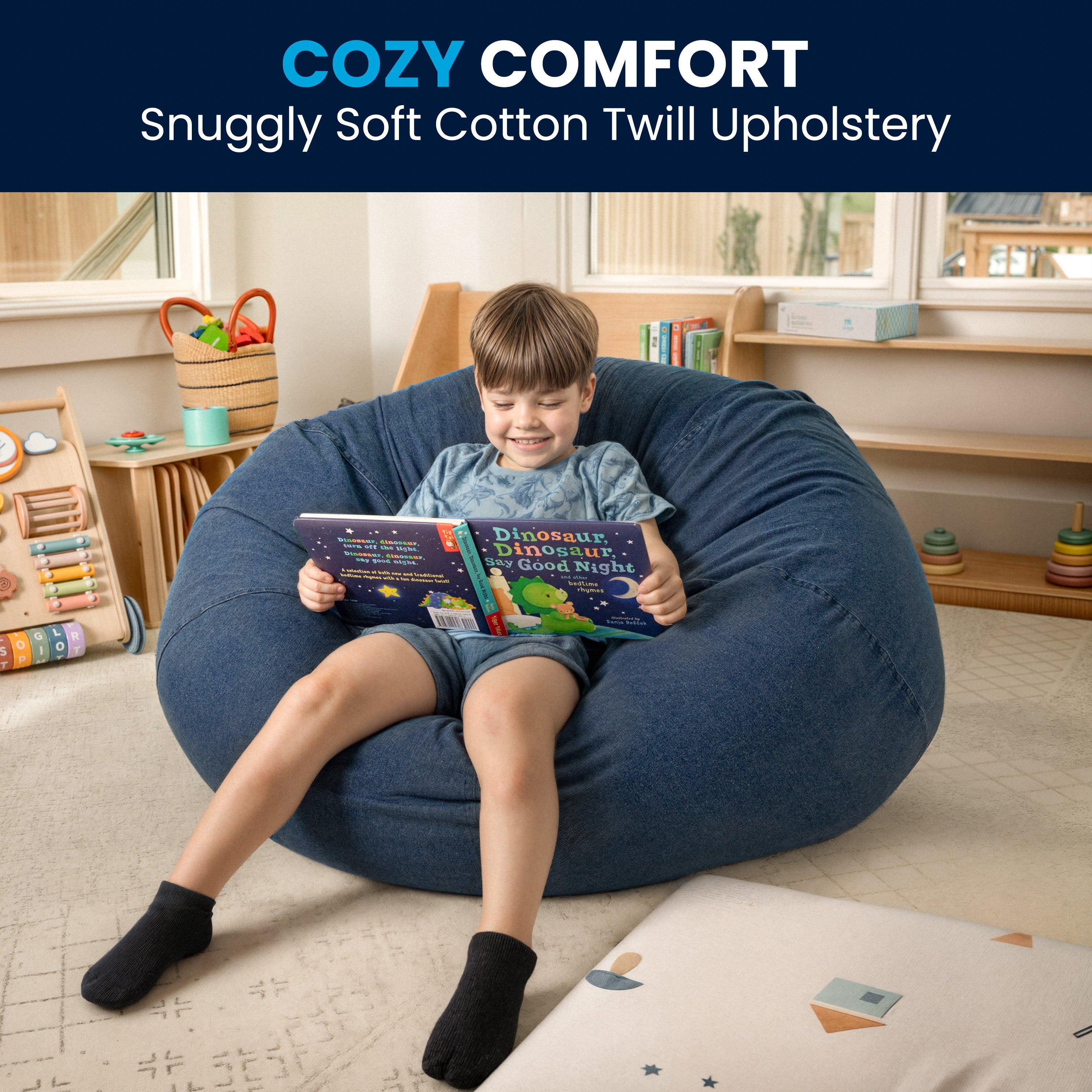 Duncan Oversized Denim Refillable Bean Bag Chair for All Ages