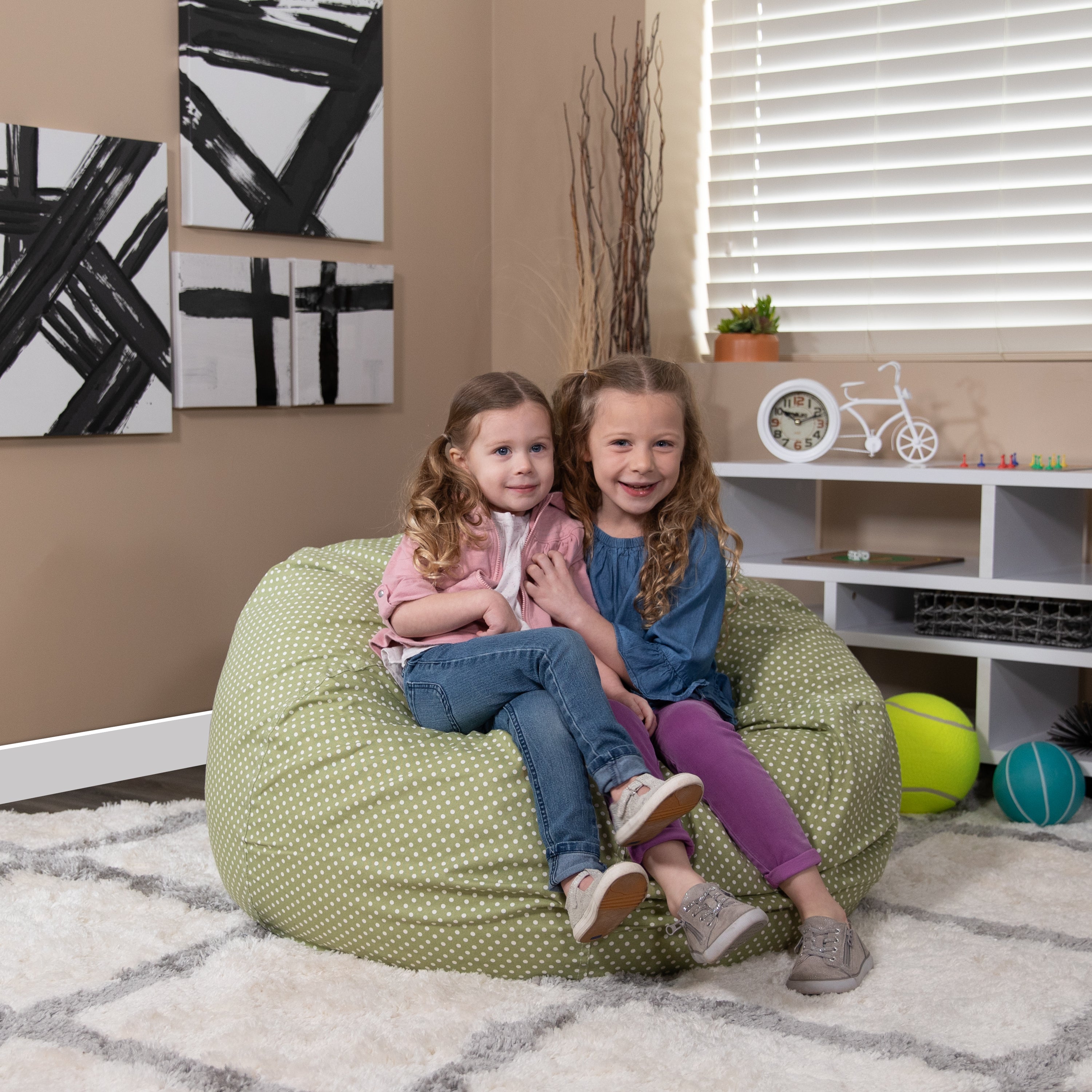 Duncan Oversized Green Dot Refillable Bean Bag Chair for All Ages