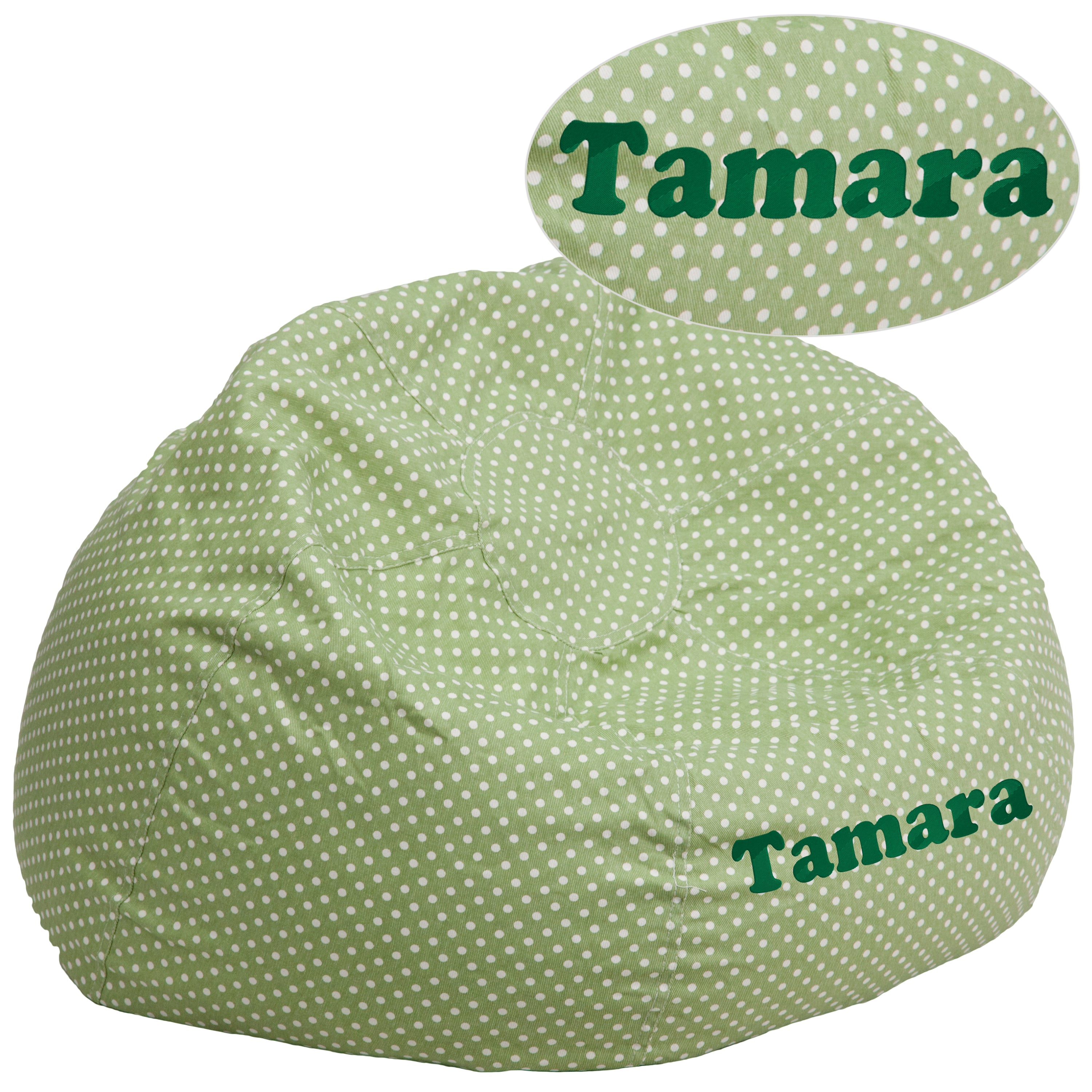 Duncan Personalized Oversized Green Dot Bean Bag Chair for Kids and Adults