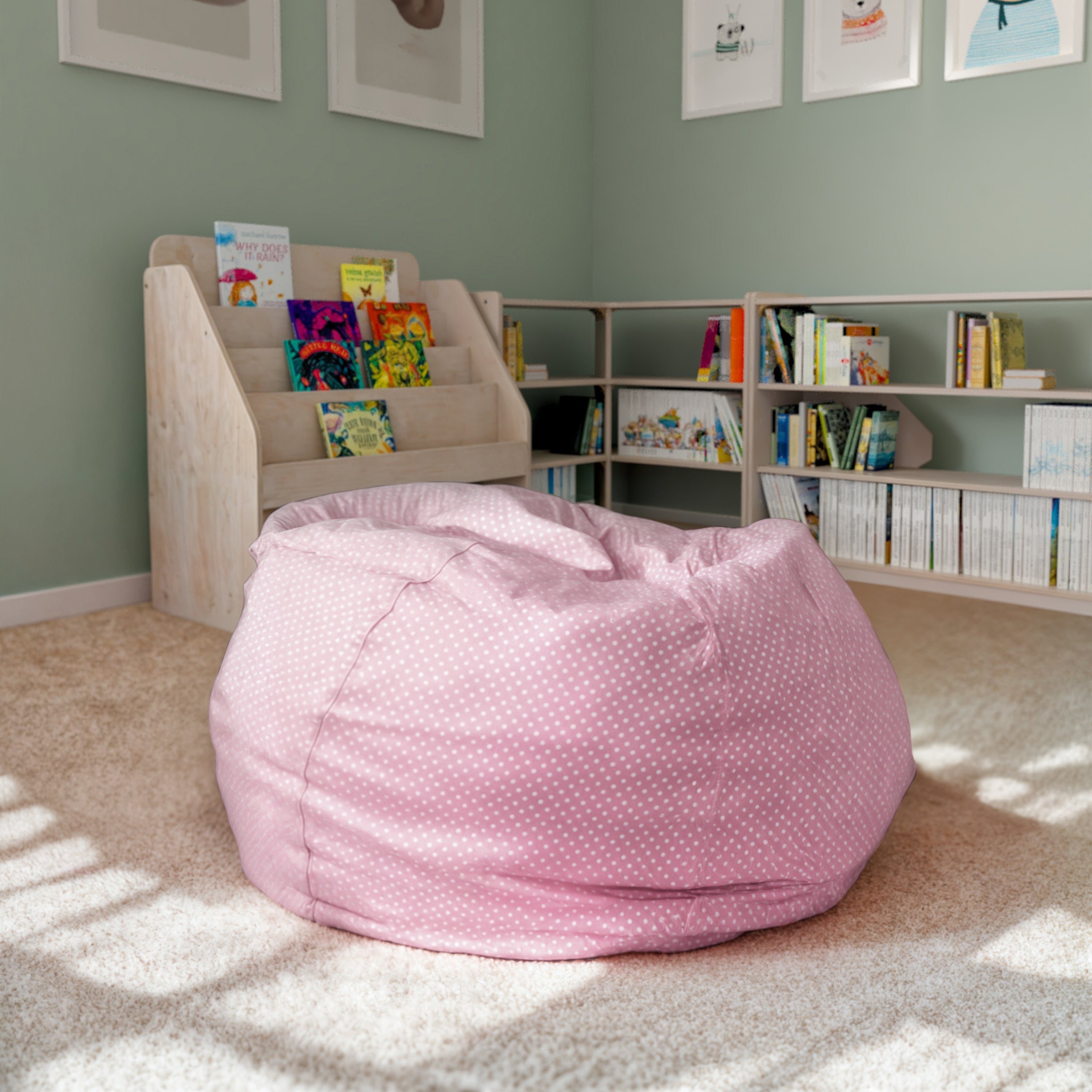 Duncan Oversized Light Pink Dot Refillable Bean Bag Chair for All Ages