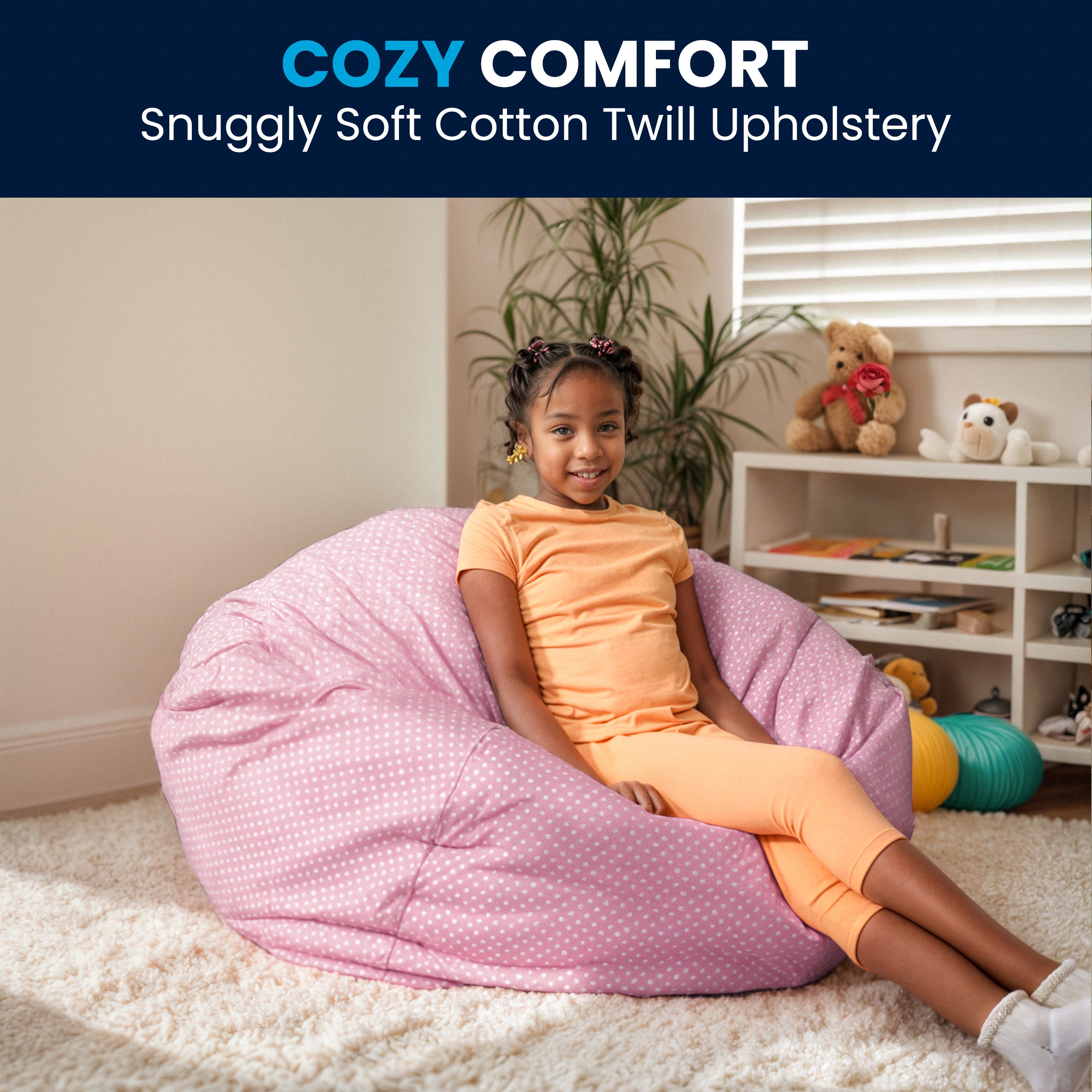 Duncan Oversized Light Pink Dot Refillable Bean Bag Chair for All Ages