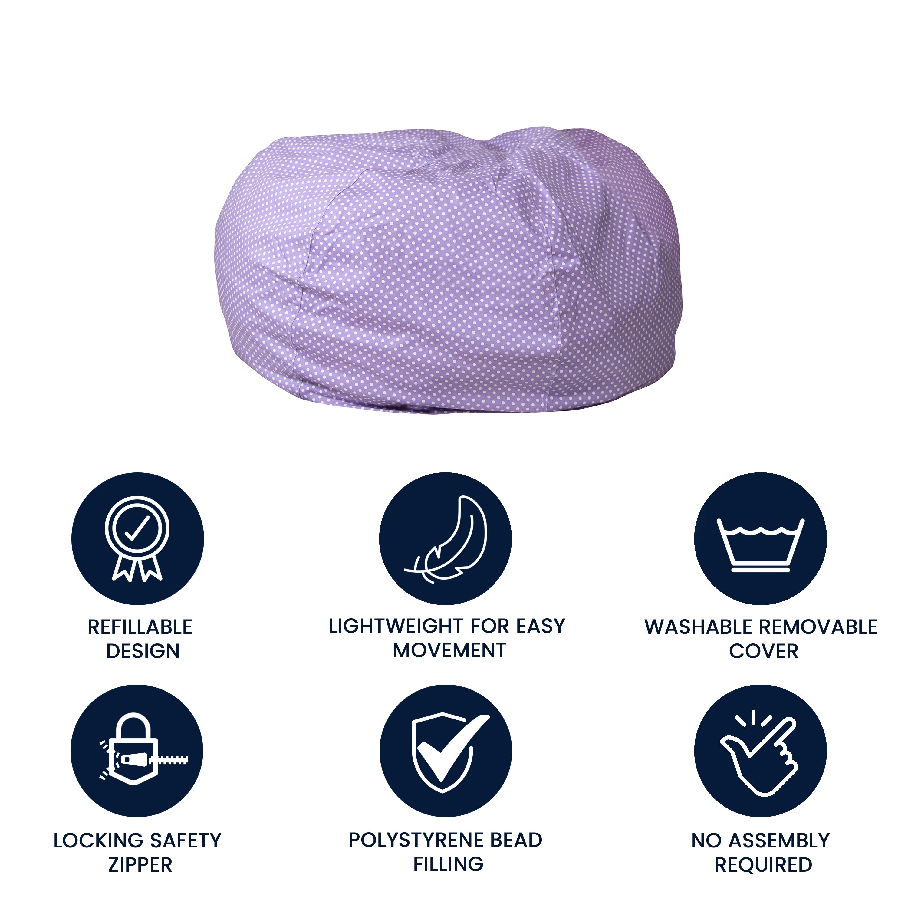 Duncan Oversized Lavender Dot Refillable Bean Bag Chair for All Ages