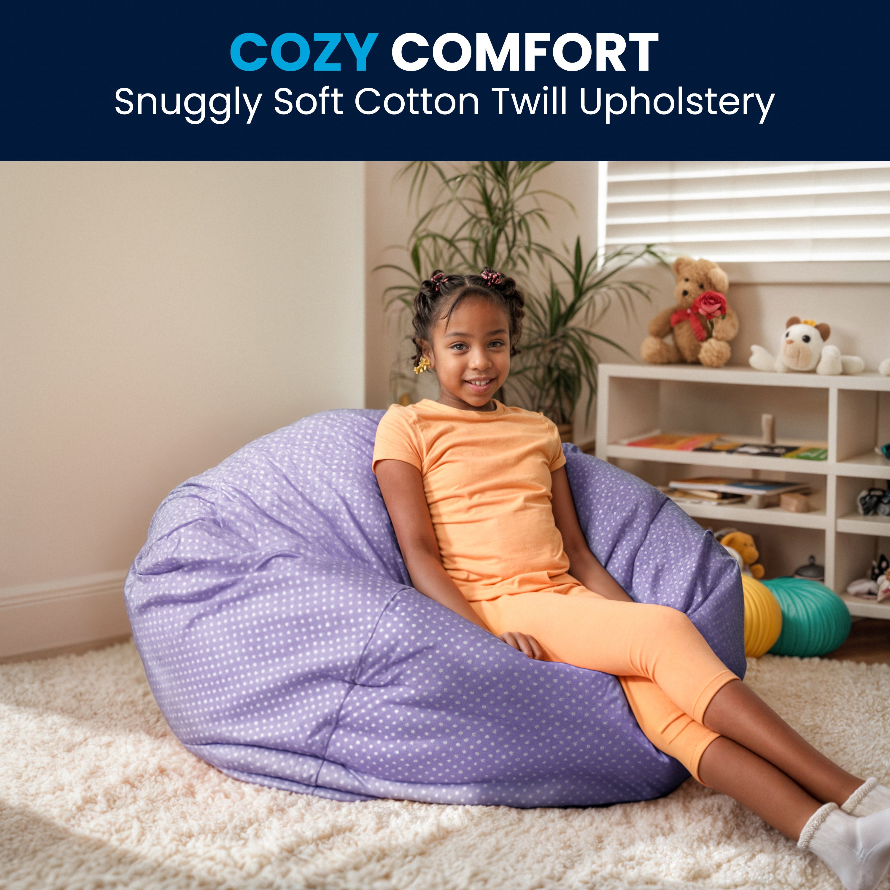 Duncan Oversized Lavender Dot Refillable Bean Bag Chair for All Ages