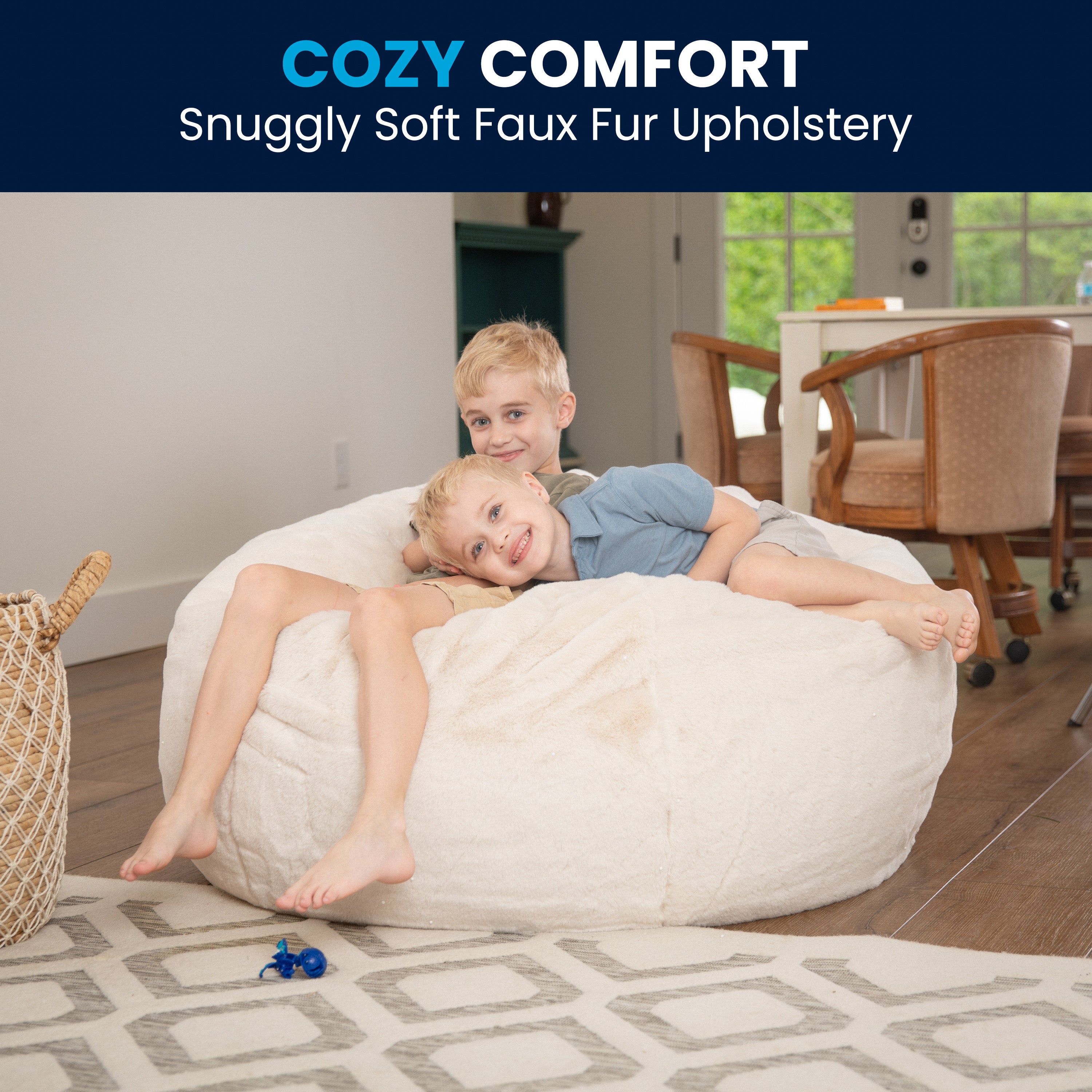 Duncan Oversized White Furry Refillable Bean Bag Chair for All Ages