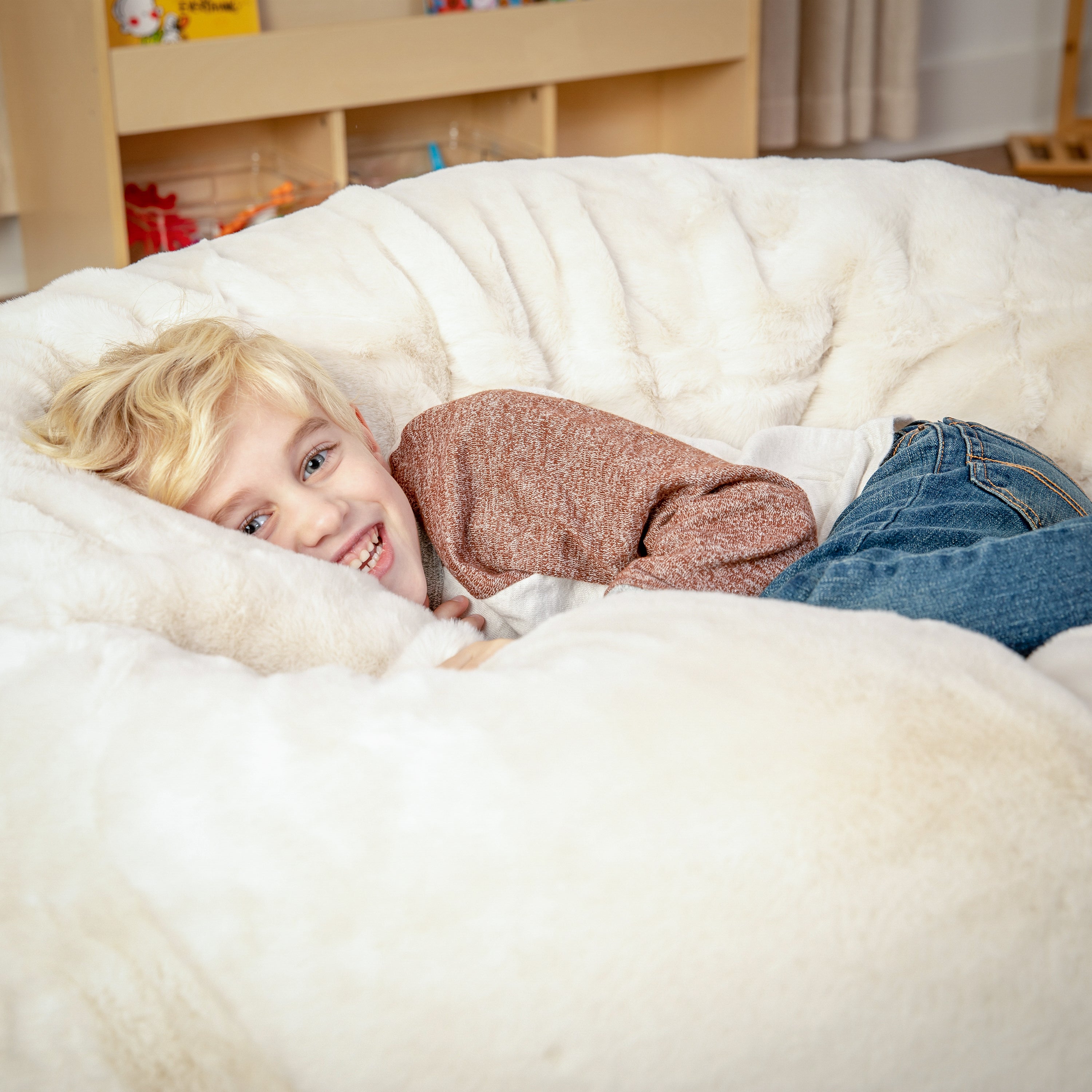 Duncan Oversized White Furry Refillable Bean Bag Chair for All Ages