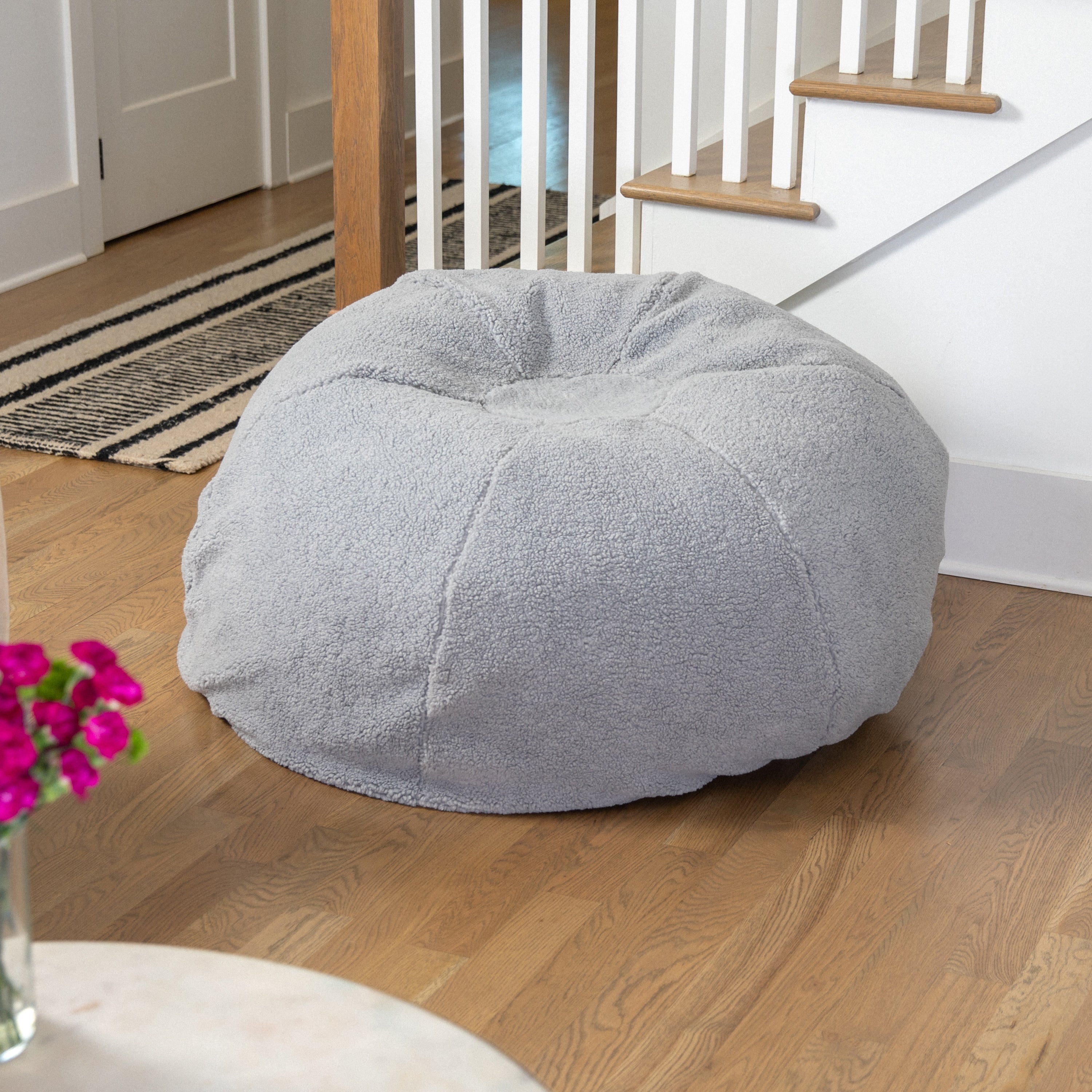 Duncan Large Gray Faux Sherpa Refillable Bean Bag Chair for Kids and Teens