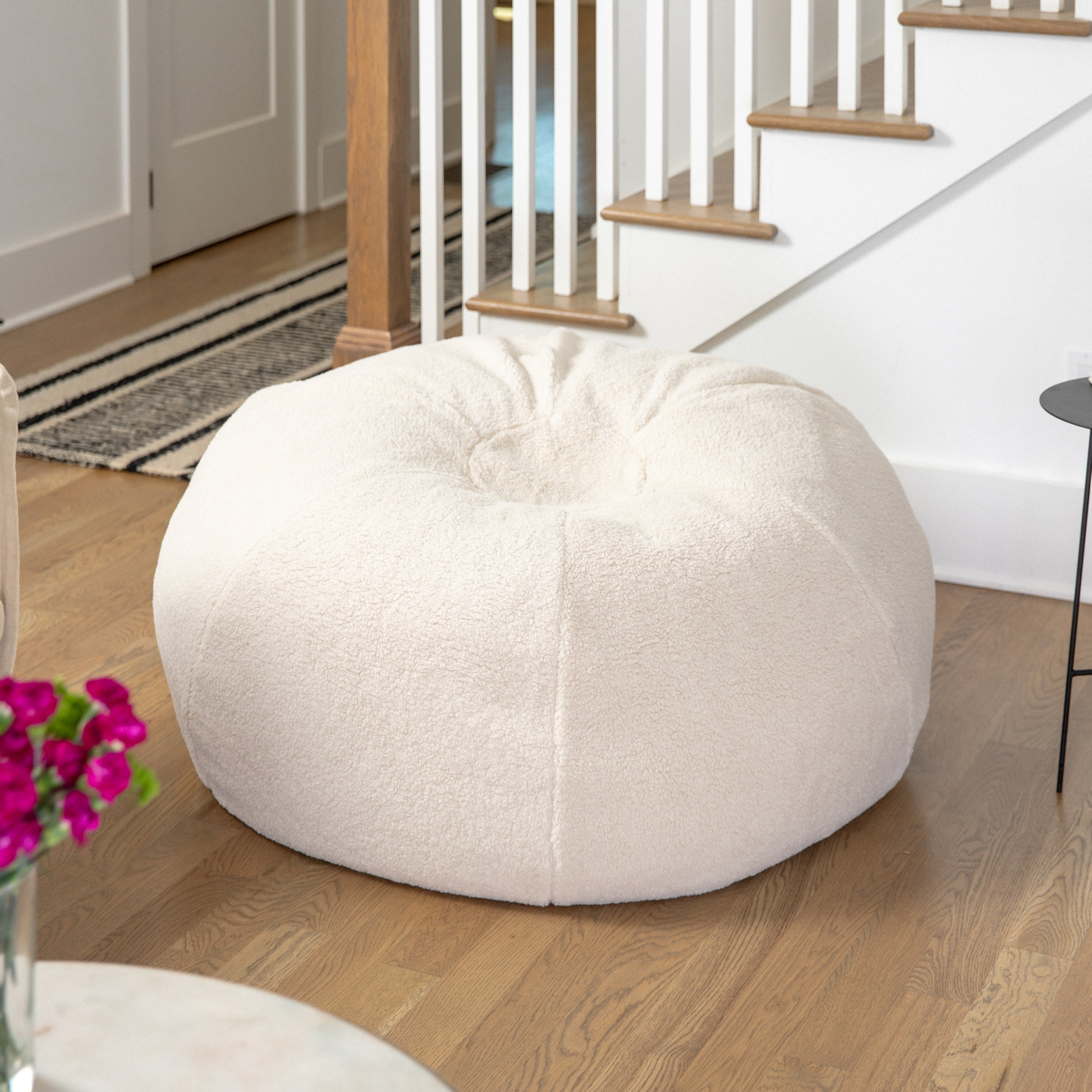 Duncan Large Natural Faux Sherpa Refillable Bean Bag Chair for Kids and Teens