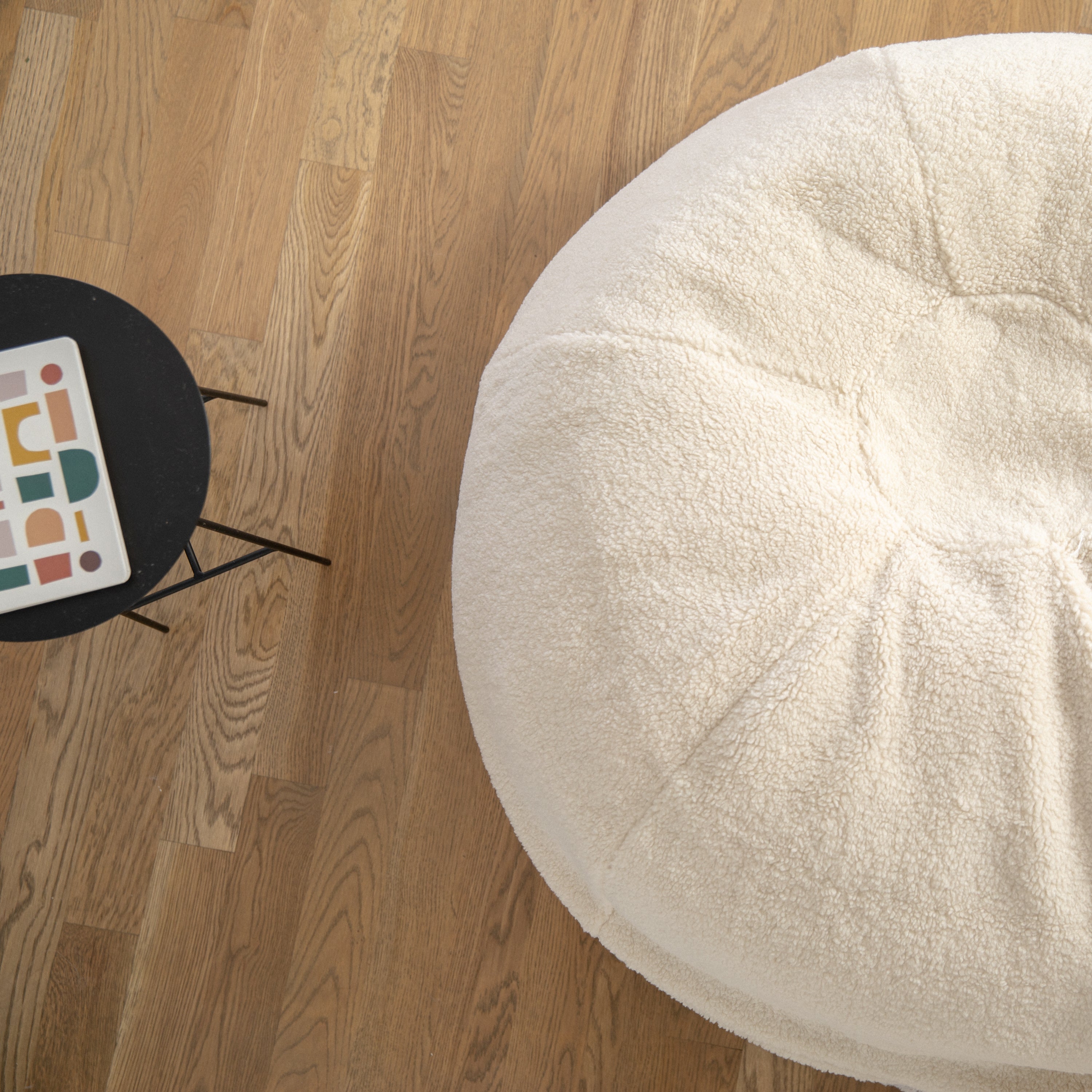 Duncan Large Natural Faux Sherpa Refillable Bean Bag Chair for Kids and Teens