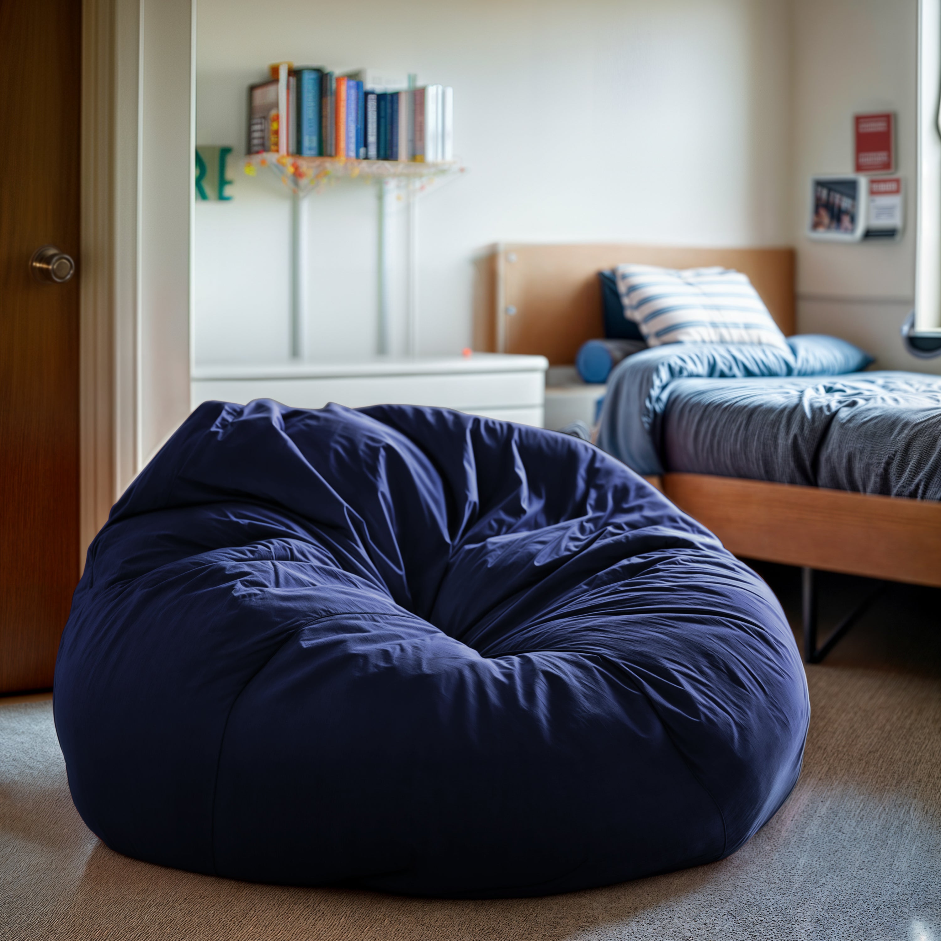 Duncan Oversized Solid Navy Blue Refillable Bean Bag Chair for All Ages