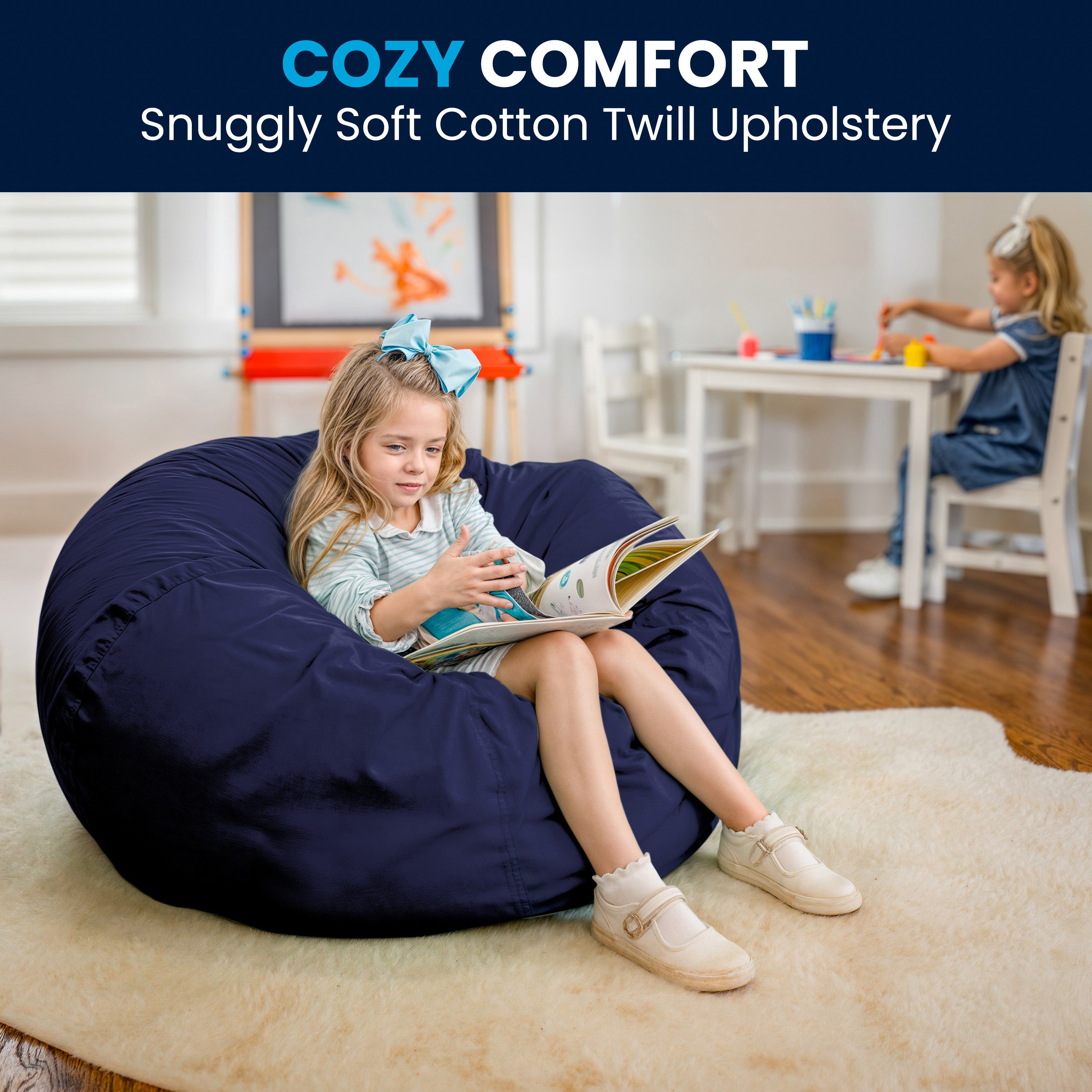 Duncan Oversized Solid Navy Blue Refillable Bean Bag Chair for All Ages