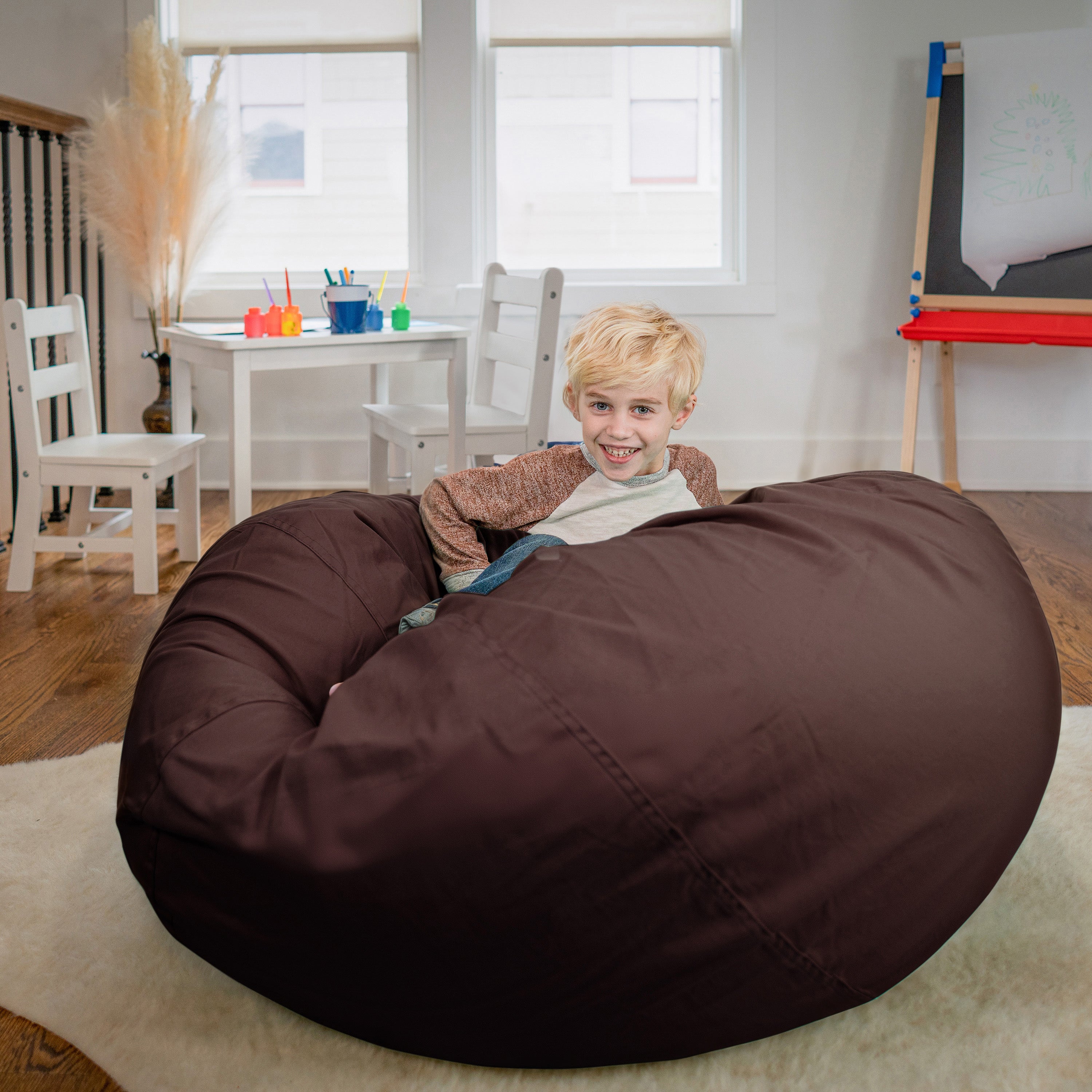 Duncan Oversized Solid Brown Refillable Bean Bag Chair for All Ages