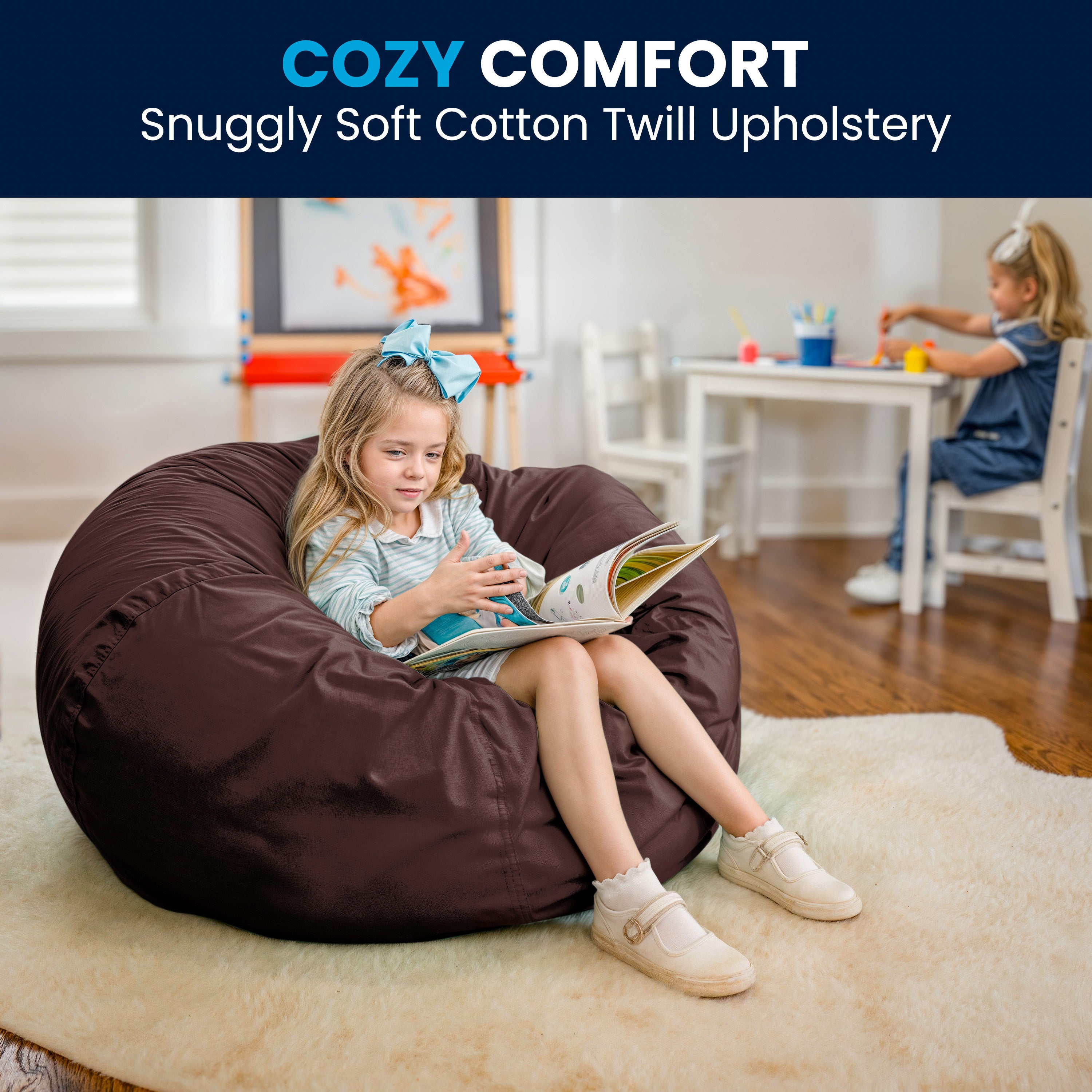 Duncan Oversized Solid Brown Refillable Bean Bag Chair for All Ages