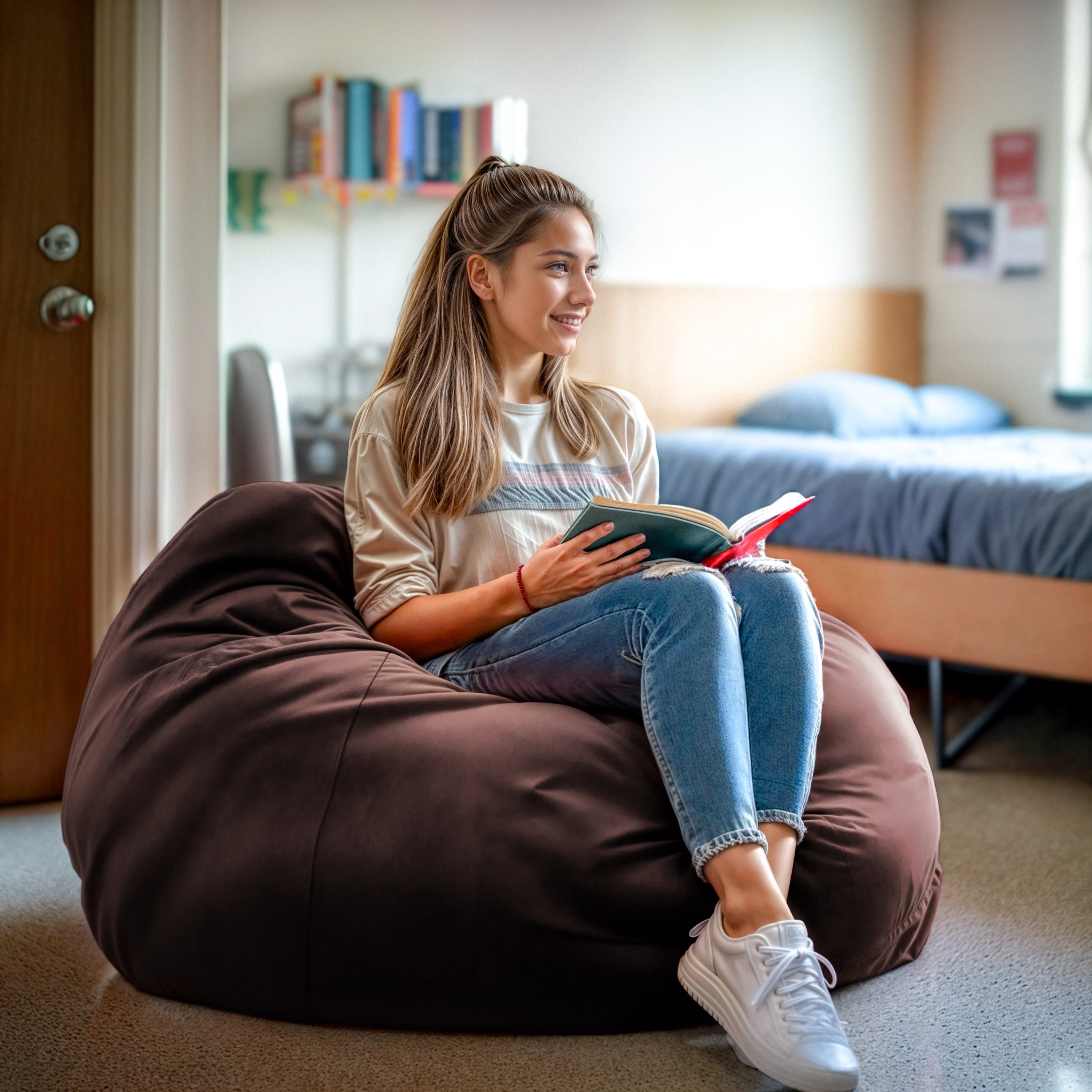 Duncan Oversized Solid Brown Refillable Bean Bag Chair for All Ages