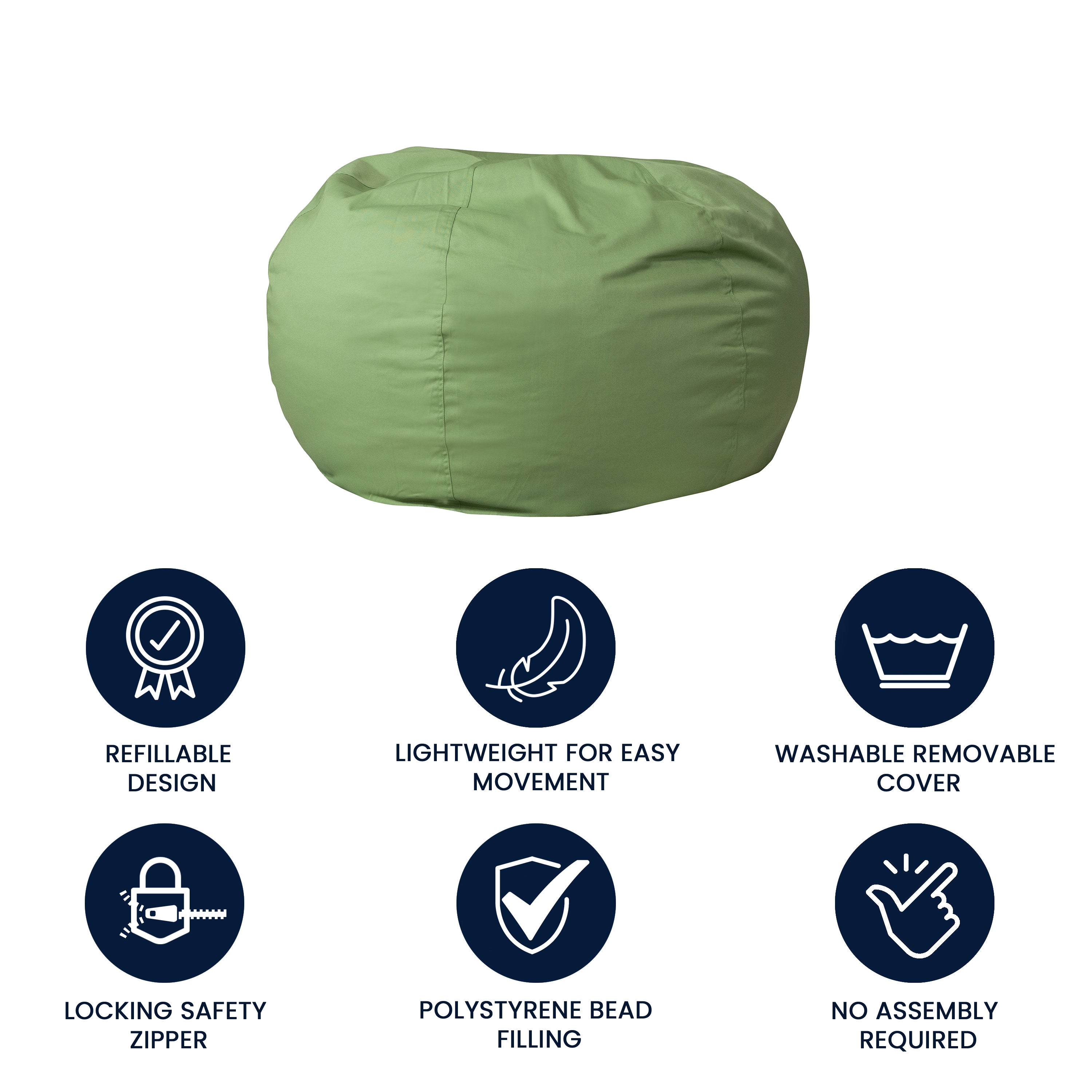 Duncan Oversized Solid Green Refillable Bean Bag Chair for All Ages