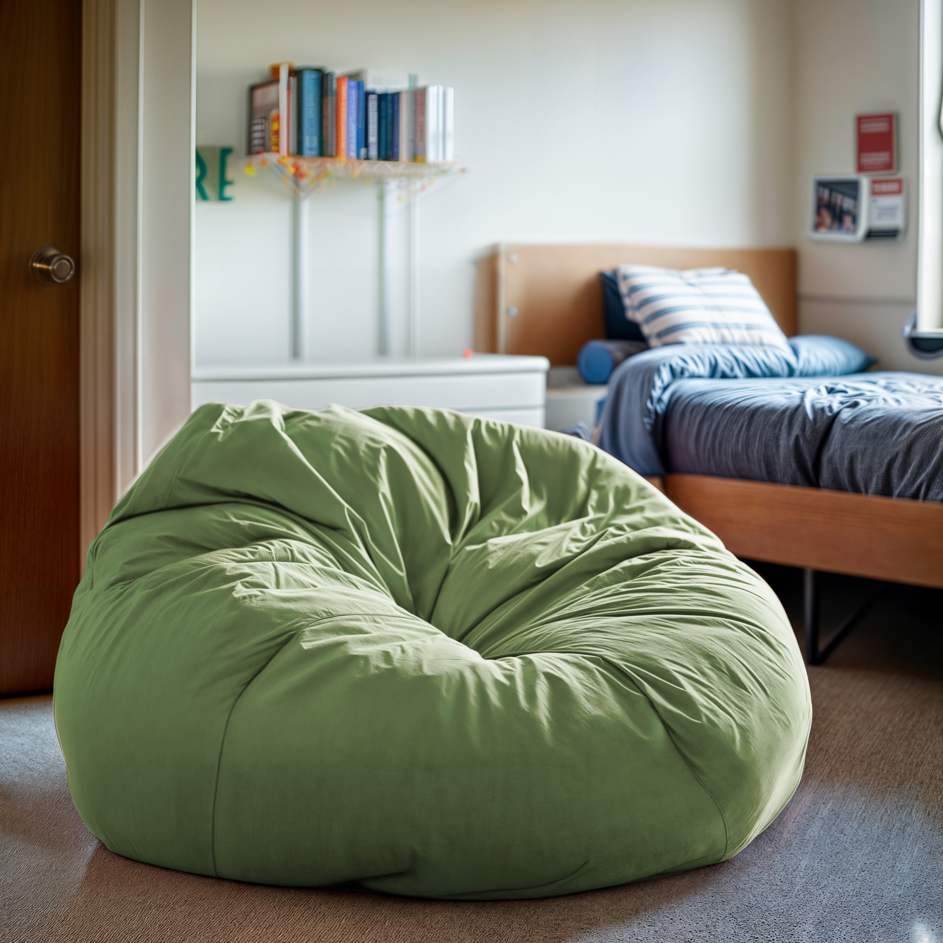 Duncan Oversized Solid Green Refillable Bean Bag Chair for All Ages