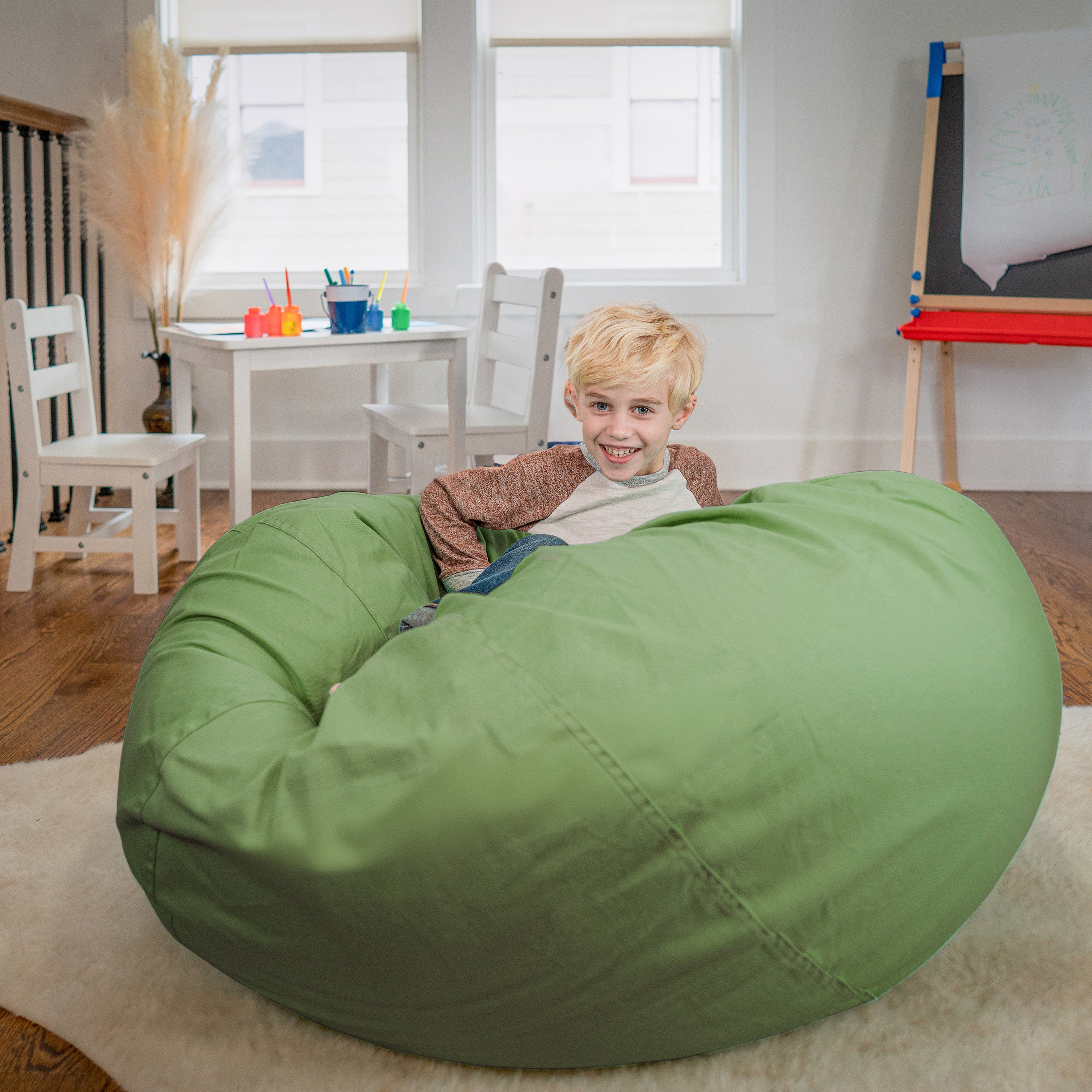 Duncan Oversized Solid Green Refillable Bean Bag Chair for All Ages