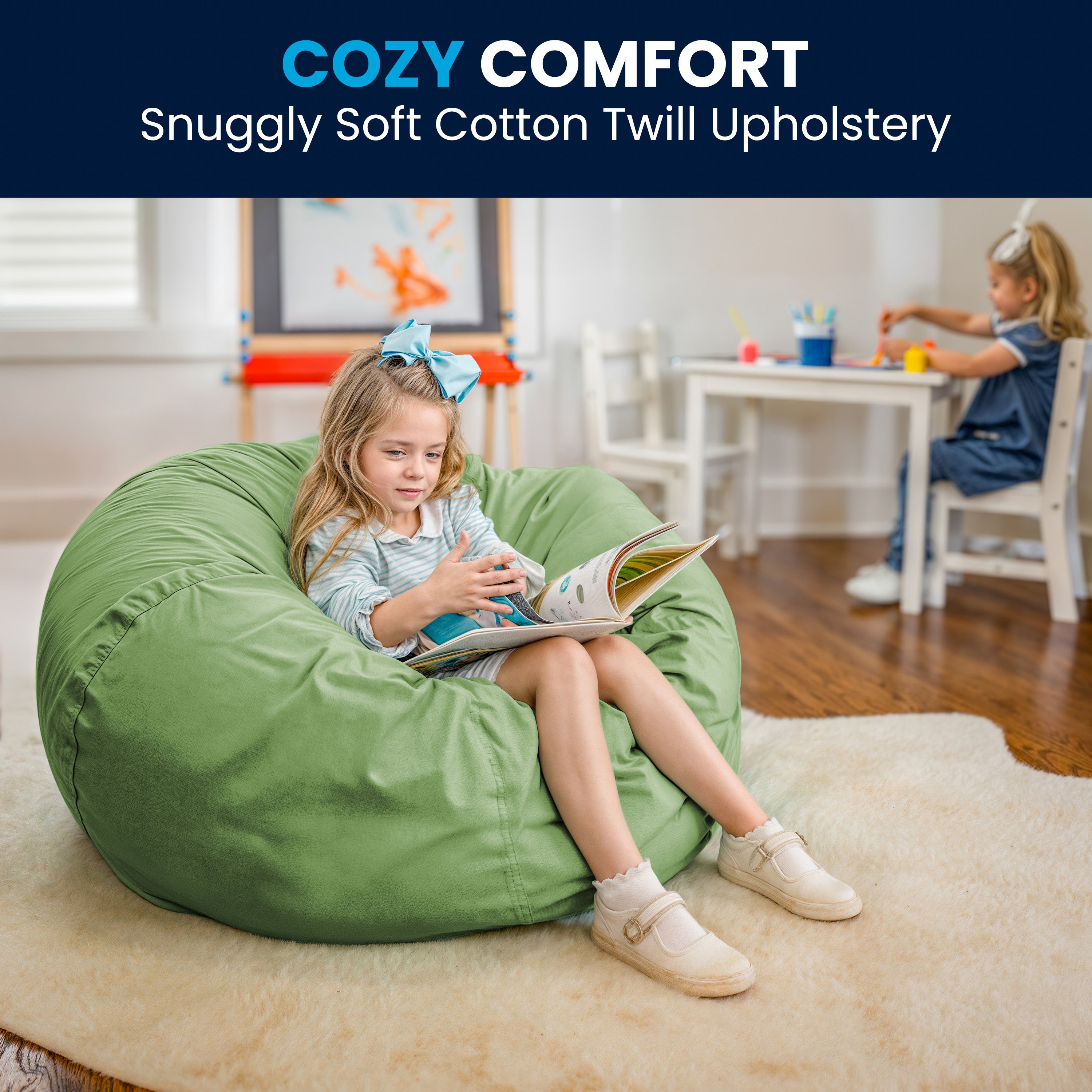 Duncan Oversized Solid Green Refillable Bean Bag Chair for All Ages