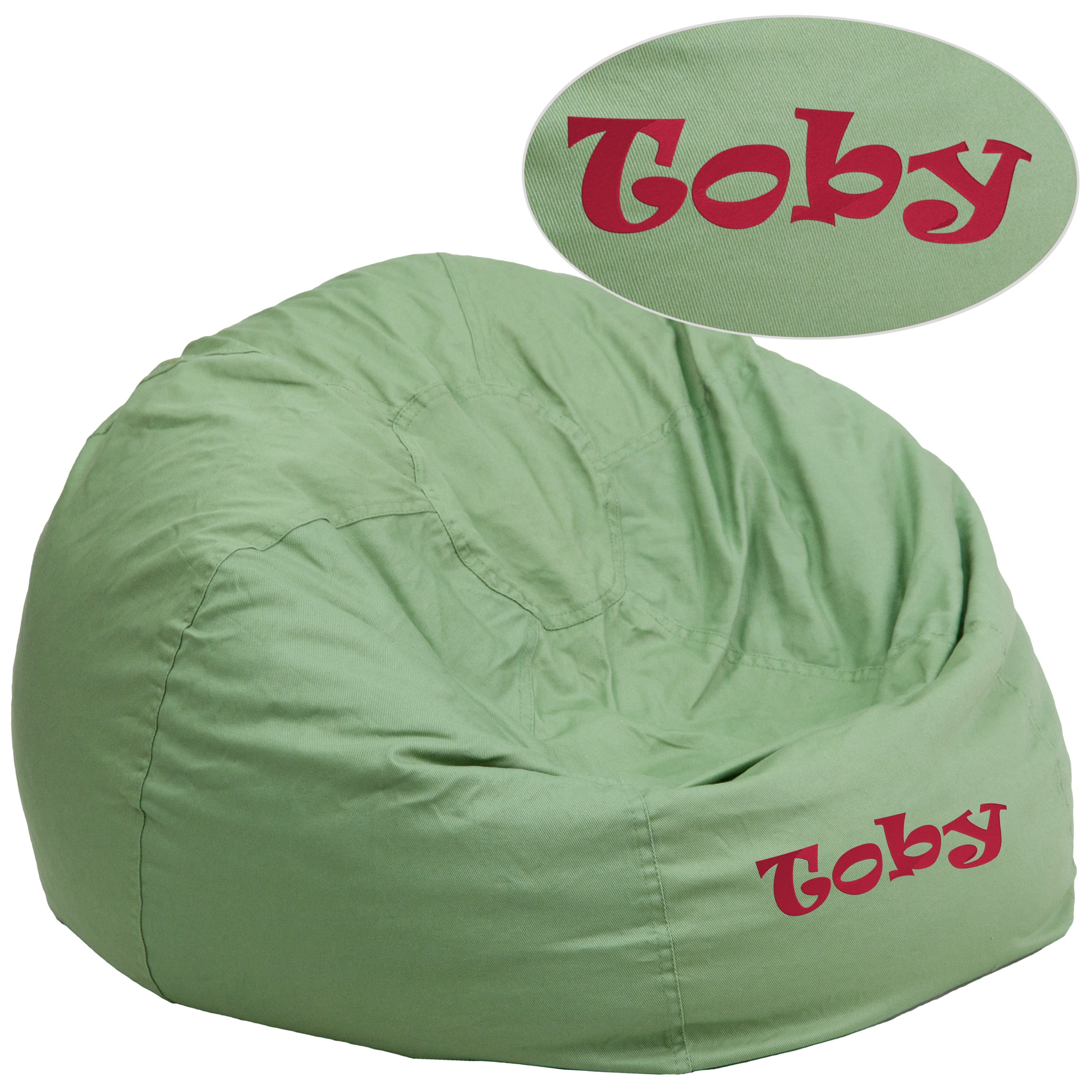 Duncan Personalized Oversized Solid Green Bean Bag Chair for Kids and Adults
