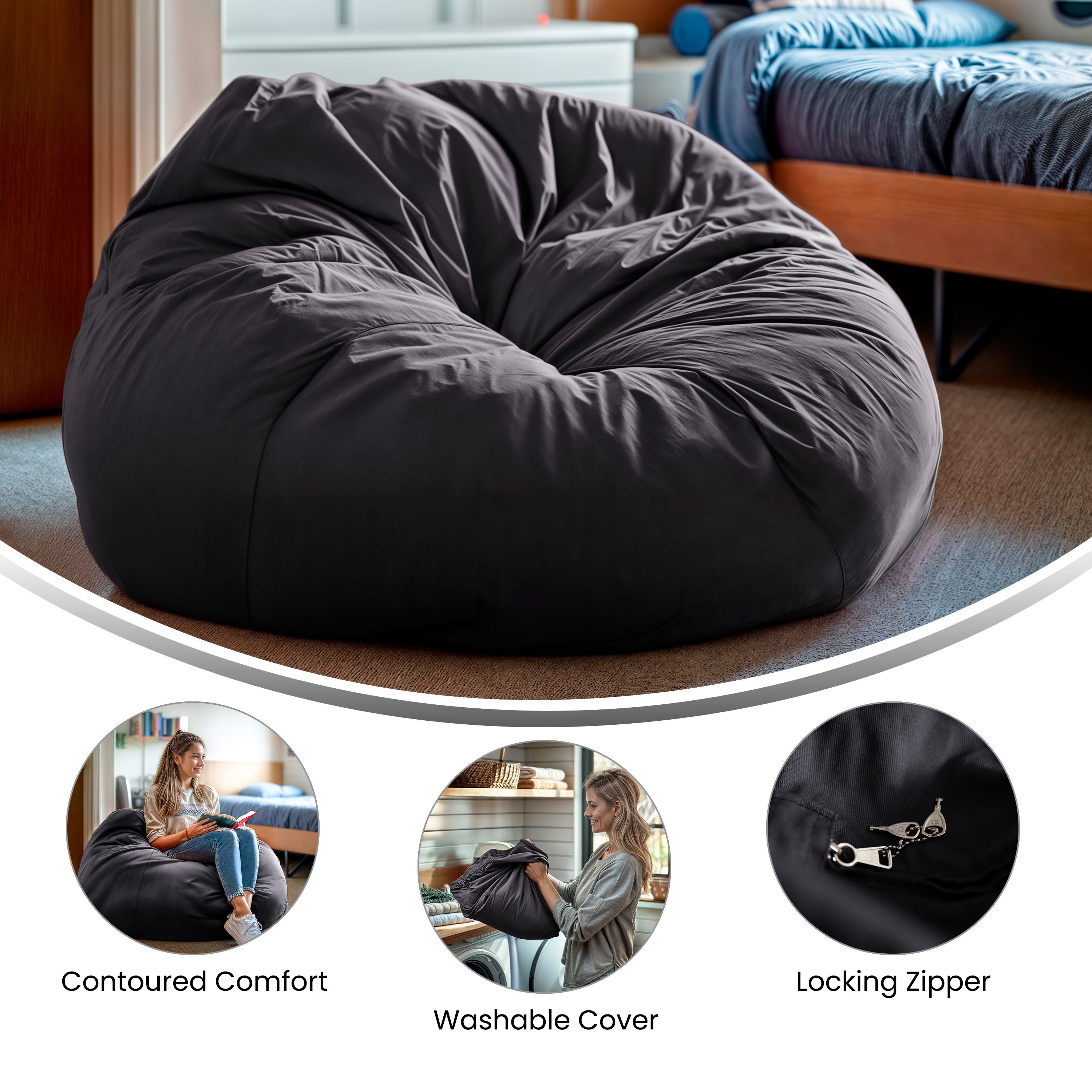 Duncan Oversized Solid Gray Refillable Bean Bag Chair for All Ages