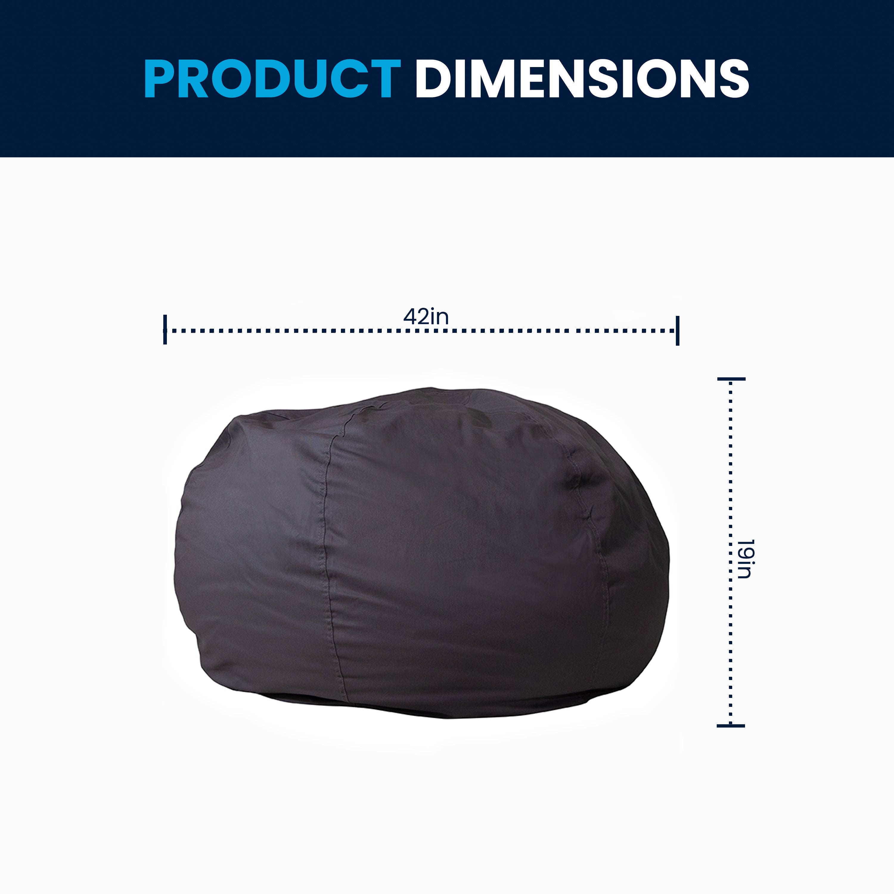 Duncan Oversized Solid Gray Refillable Bean Bag Chair for All Ages