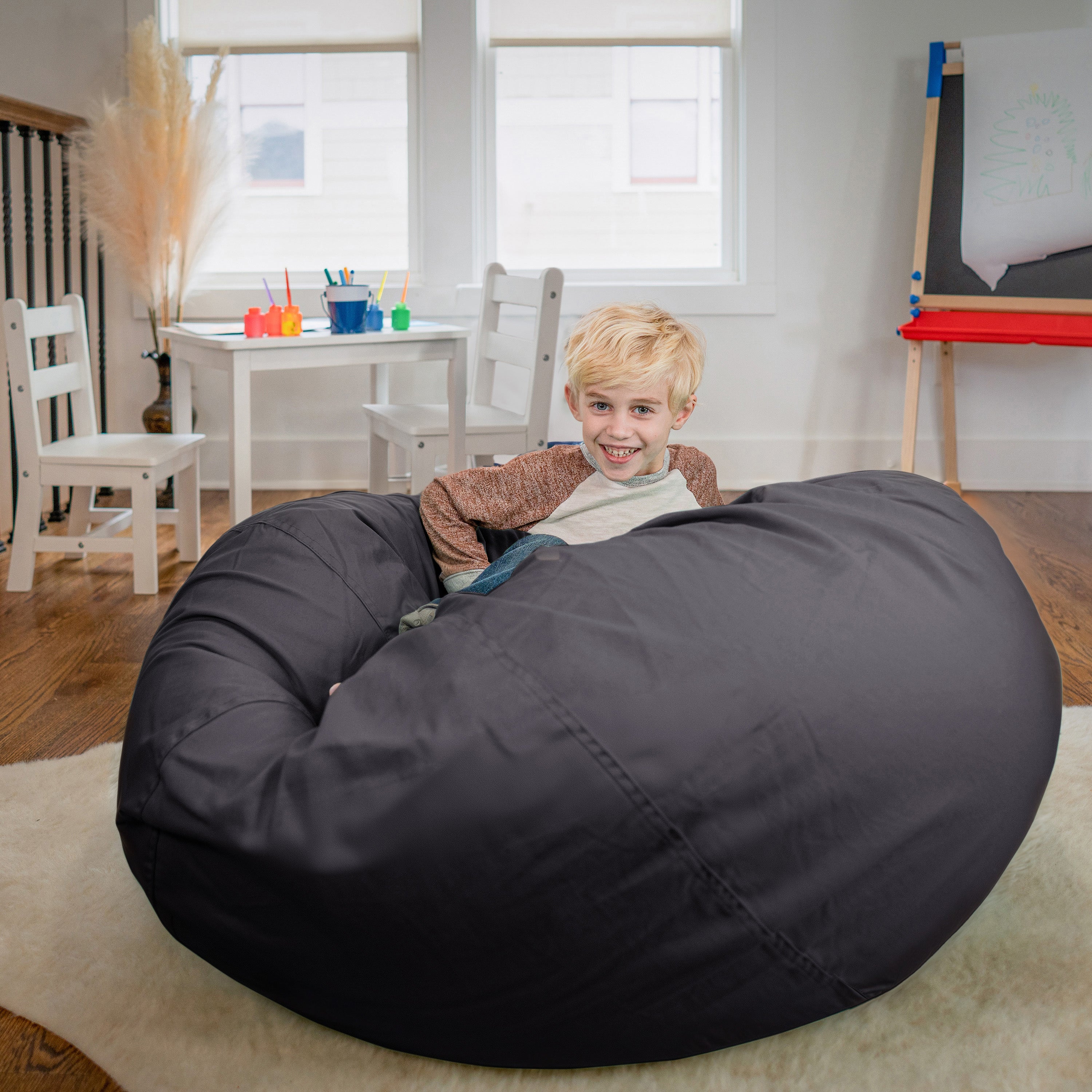 Duncan Oversized Solid Gray Refillable Bean Bag Chair for All Ages