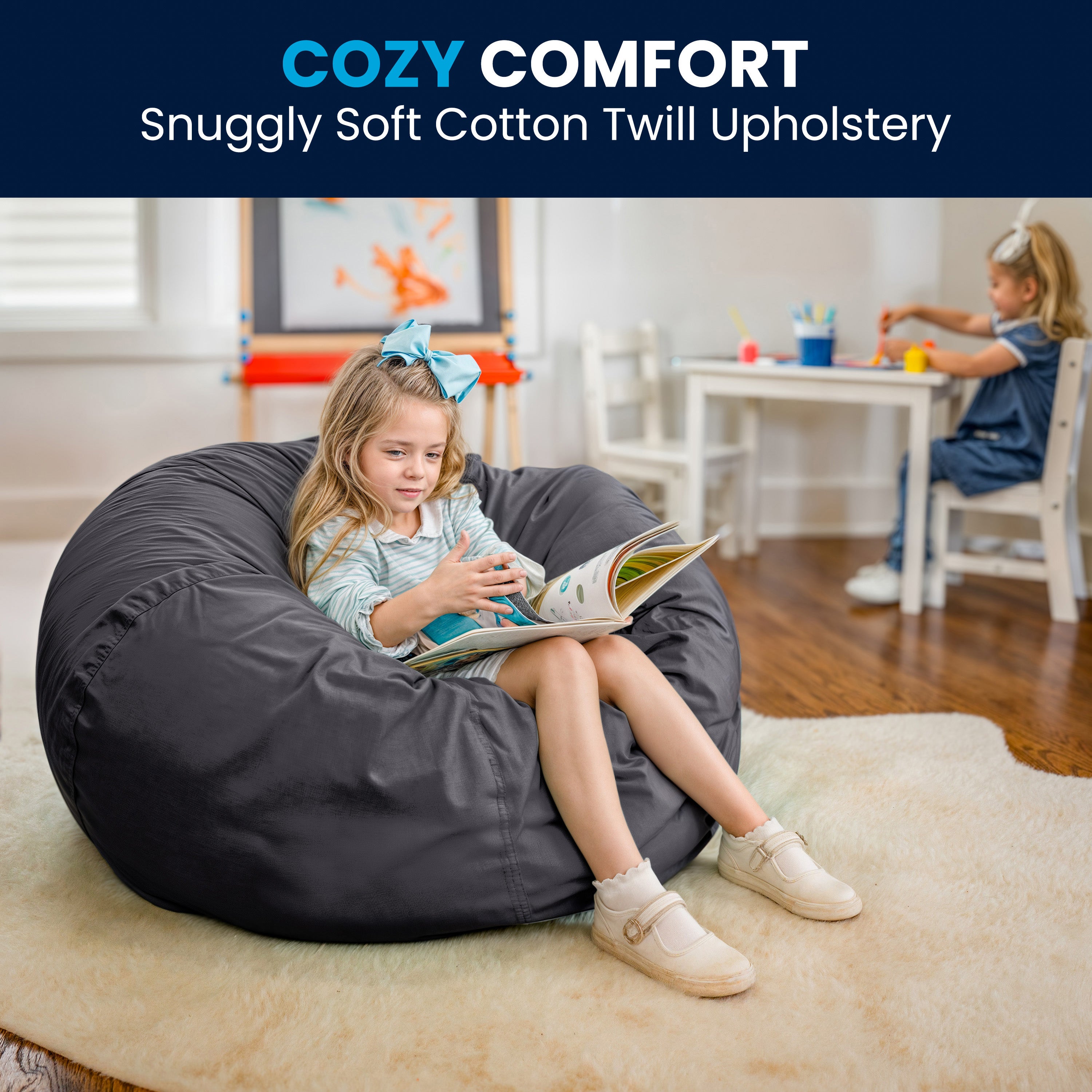 Duncan Oversized Solid Gray Refillable Bean Bag Chair for All Ages