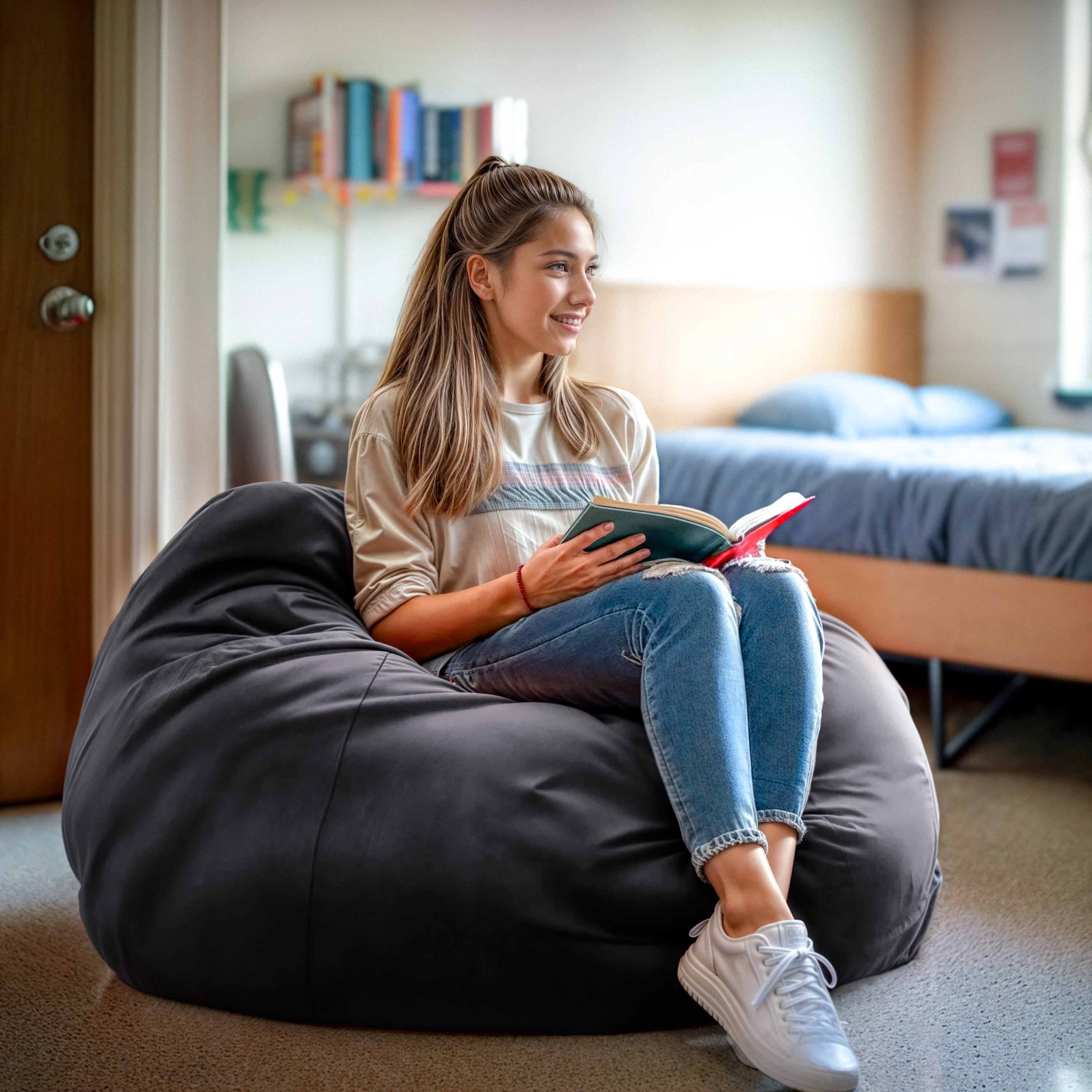 Duncan Oversized Solid Gray Refillable Bean Bag Chair for All Ages