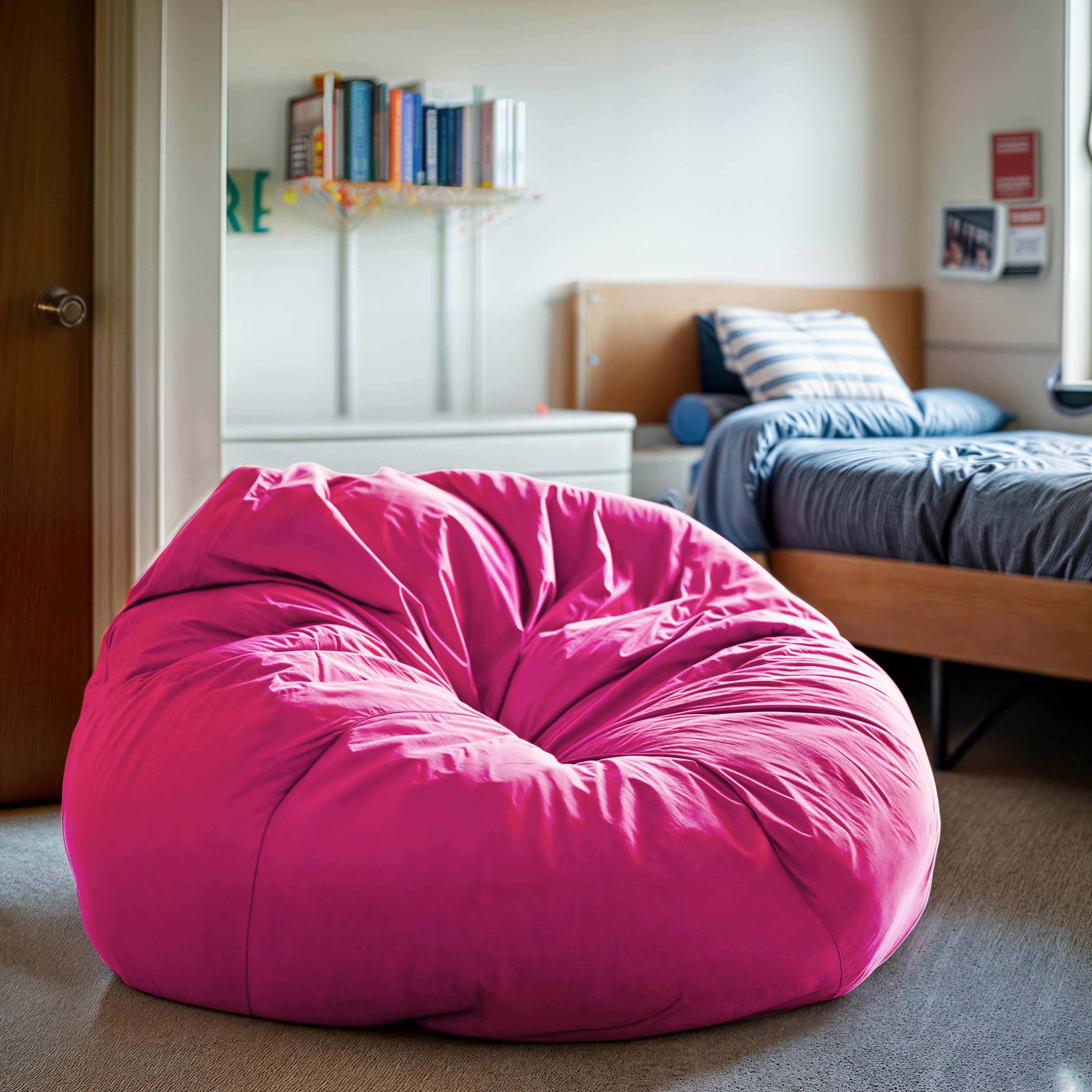 Duncan Oversized Solid Hot Pink Refillable Bean Bag Chair for All Ages