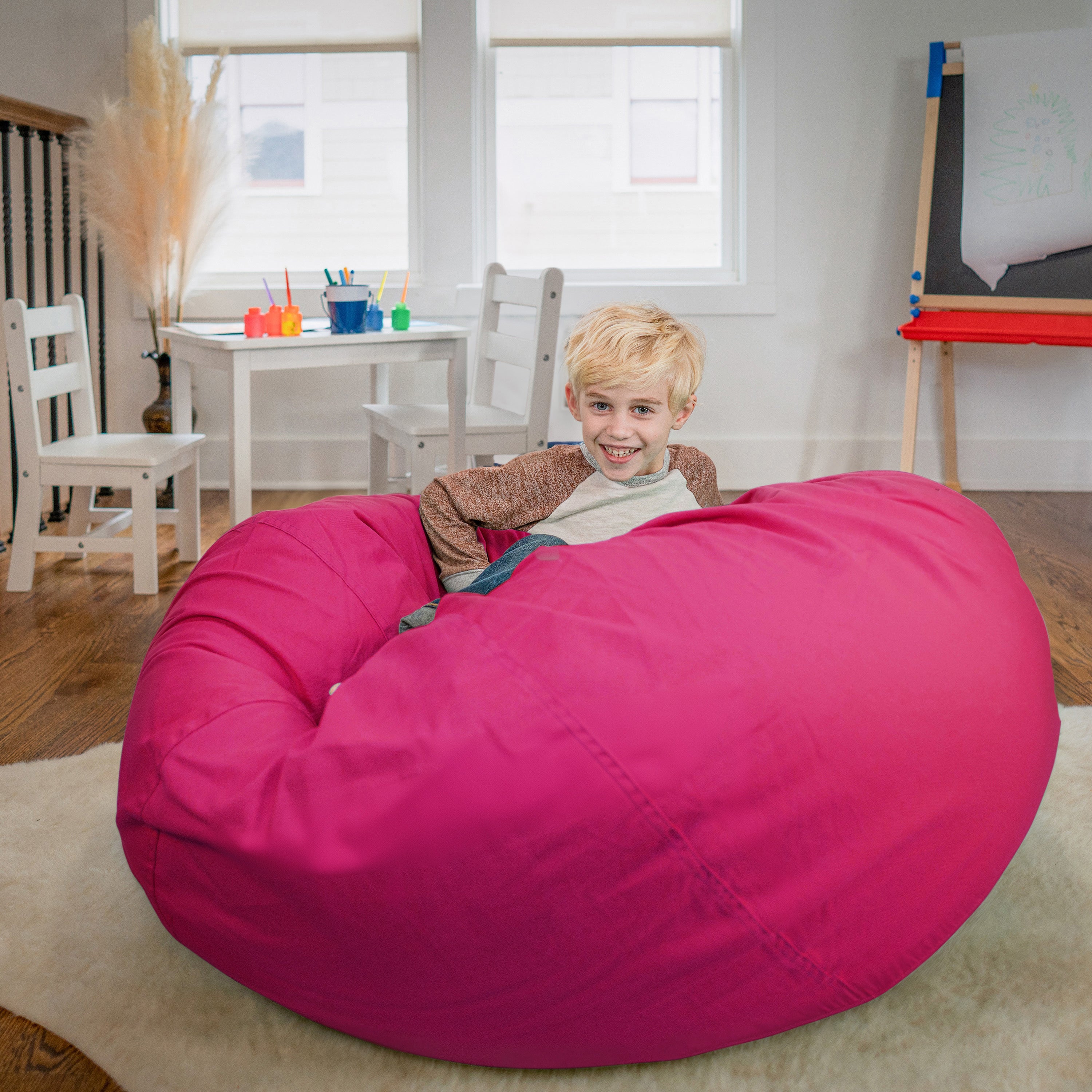 Duncan Oversized Solid Hot Pink Refillable Bean Bag Chair for All Ages