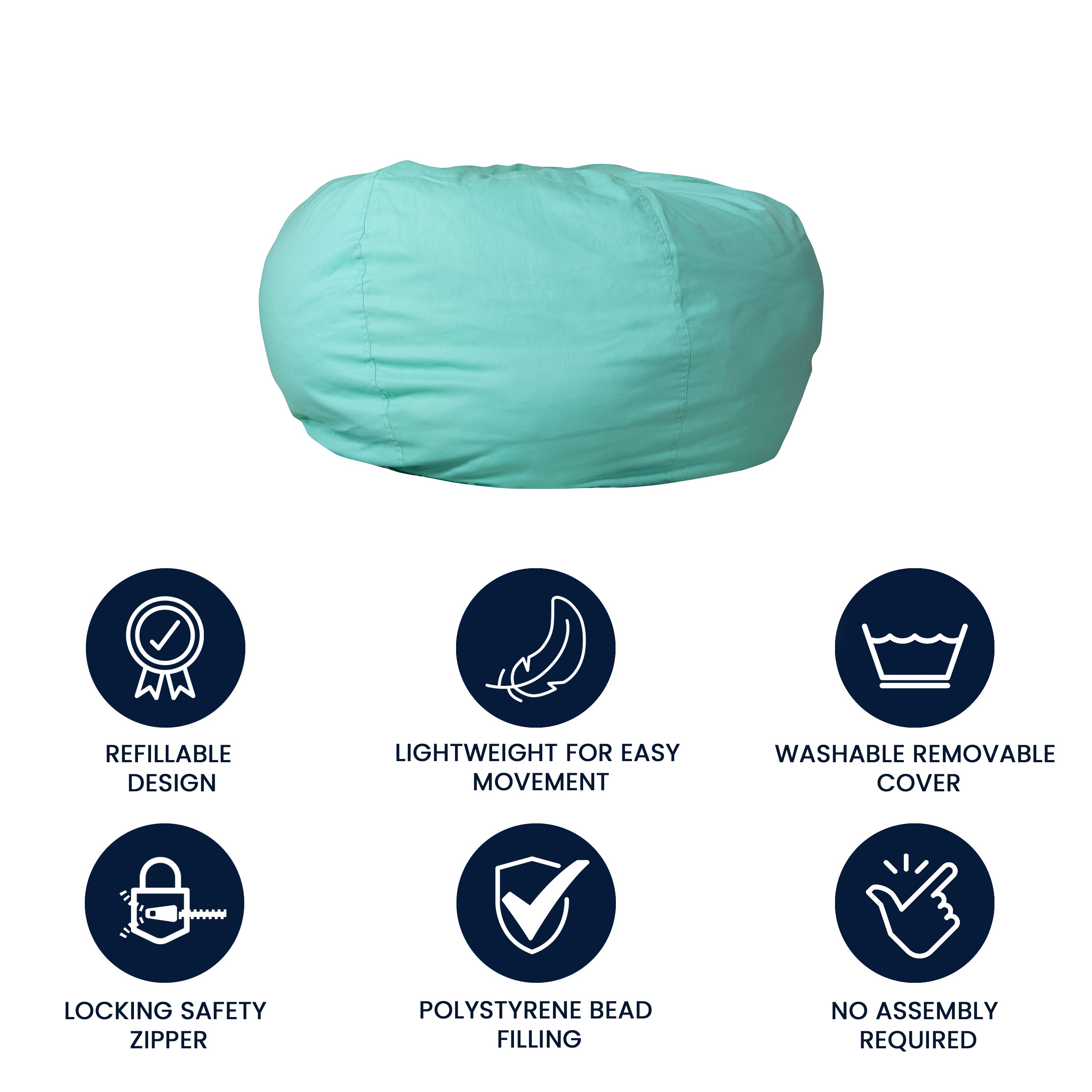 Duncan Oversized Solid Mint Green Refillable Bean Bag Chair for All Ages