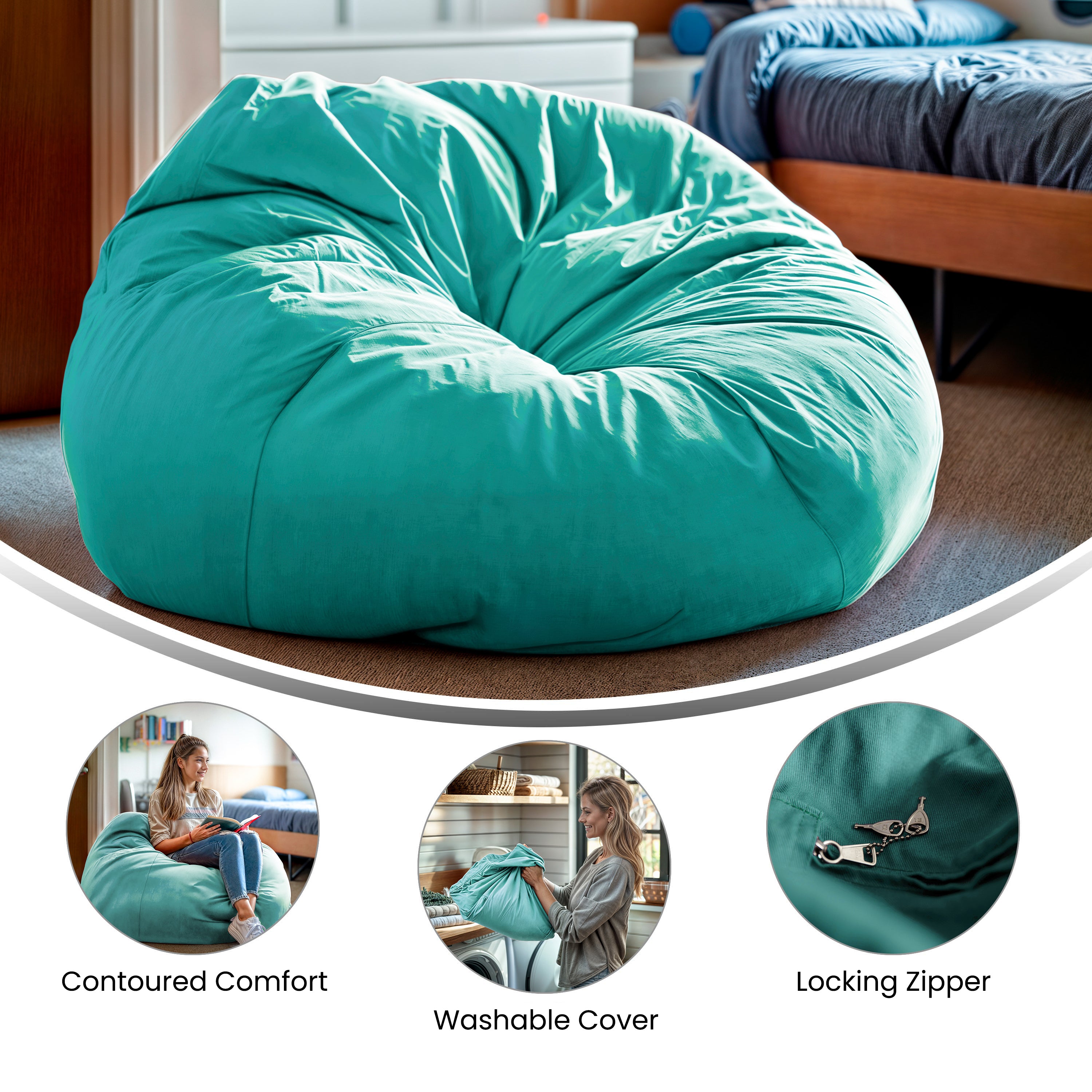Duncan Oversized Solid Mint Green Refillable Bean Bag Chair for All Ages