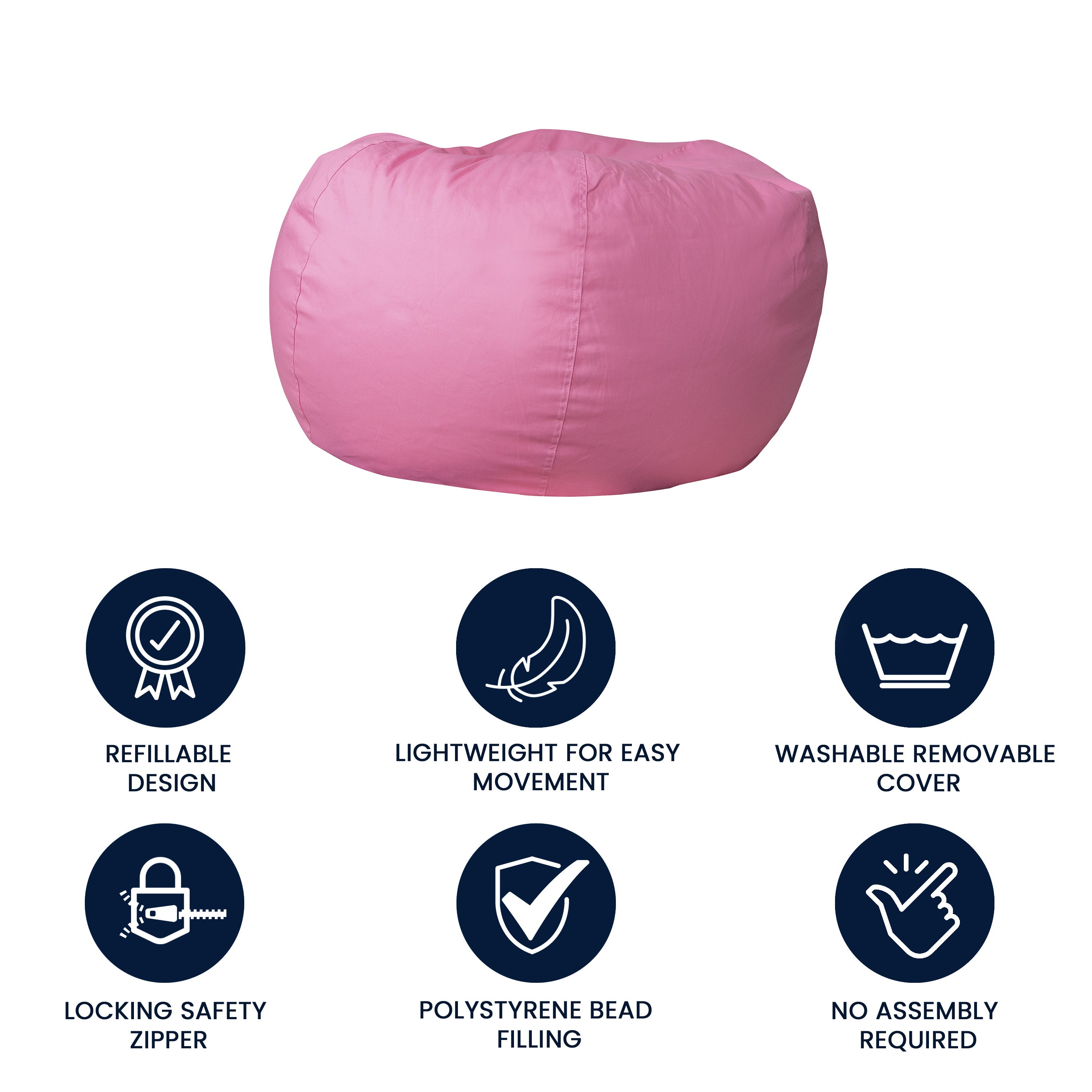 Duncan Oversized Solid Light Pink Refillable Bean Bag Chair for All Ages