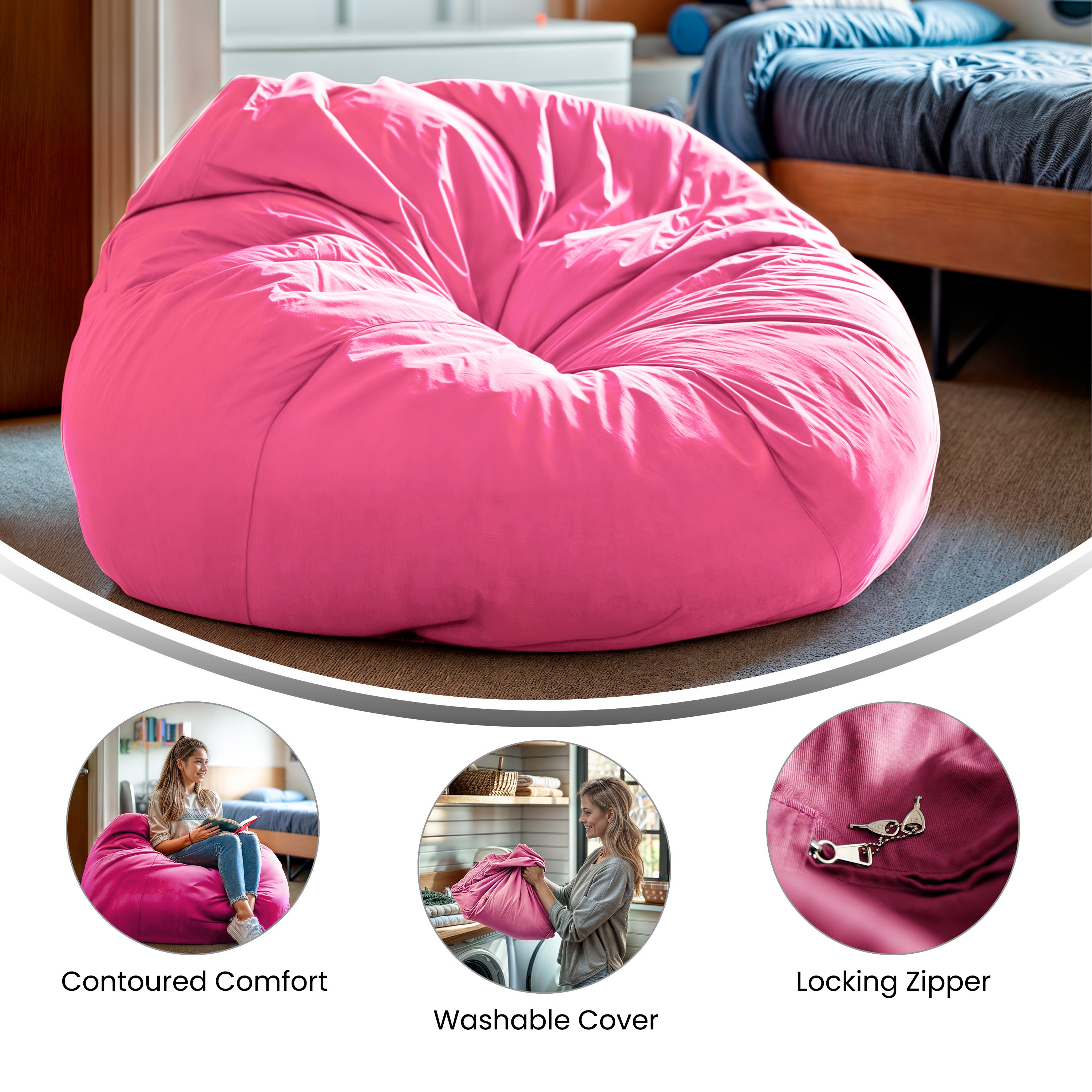 Duncan Oversized Solid Light Pink Refillable Bean Bag Chair for All Ages