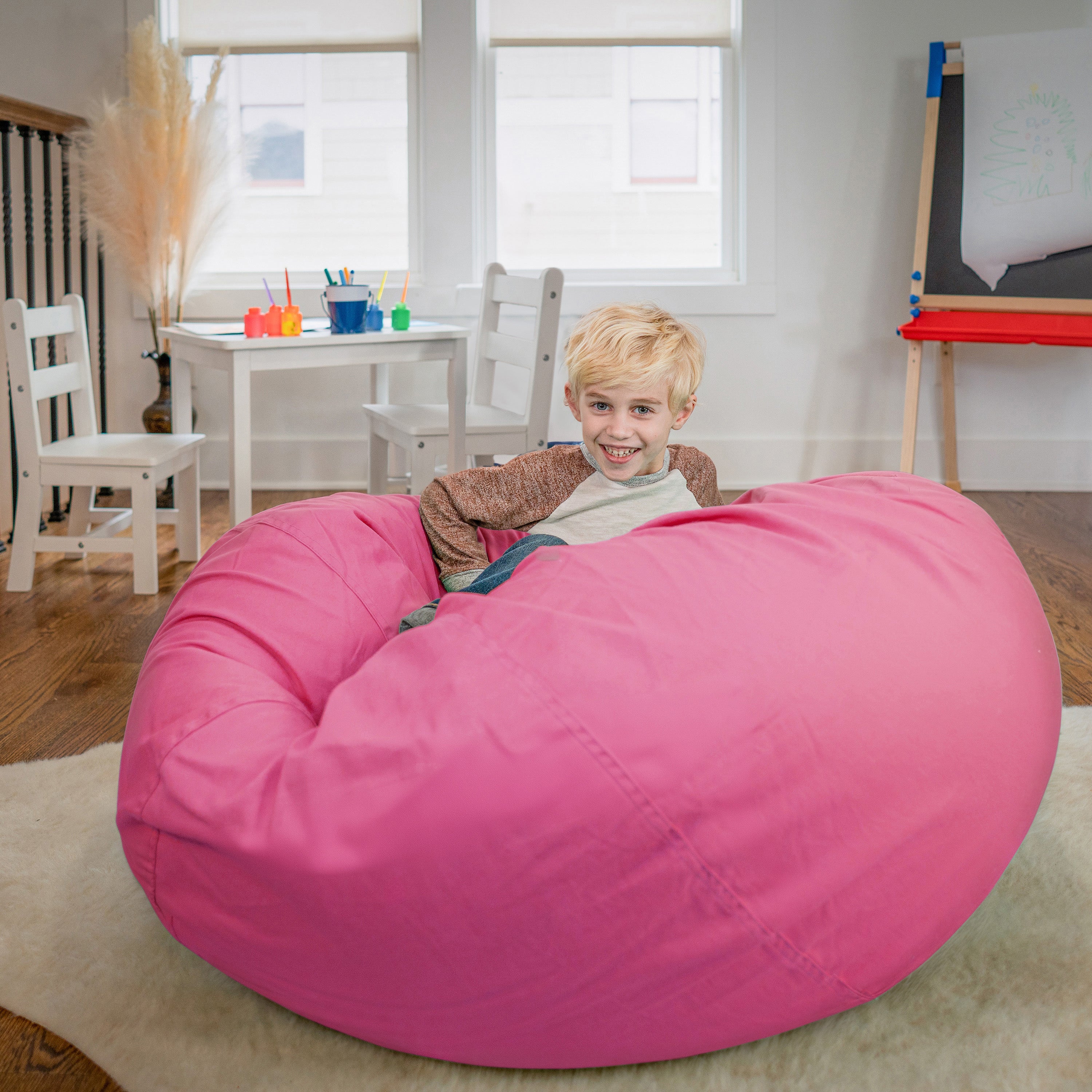 Duncan Oversized Solid Light Pink Refillable Bean Bag Chair for All Ages
