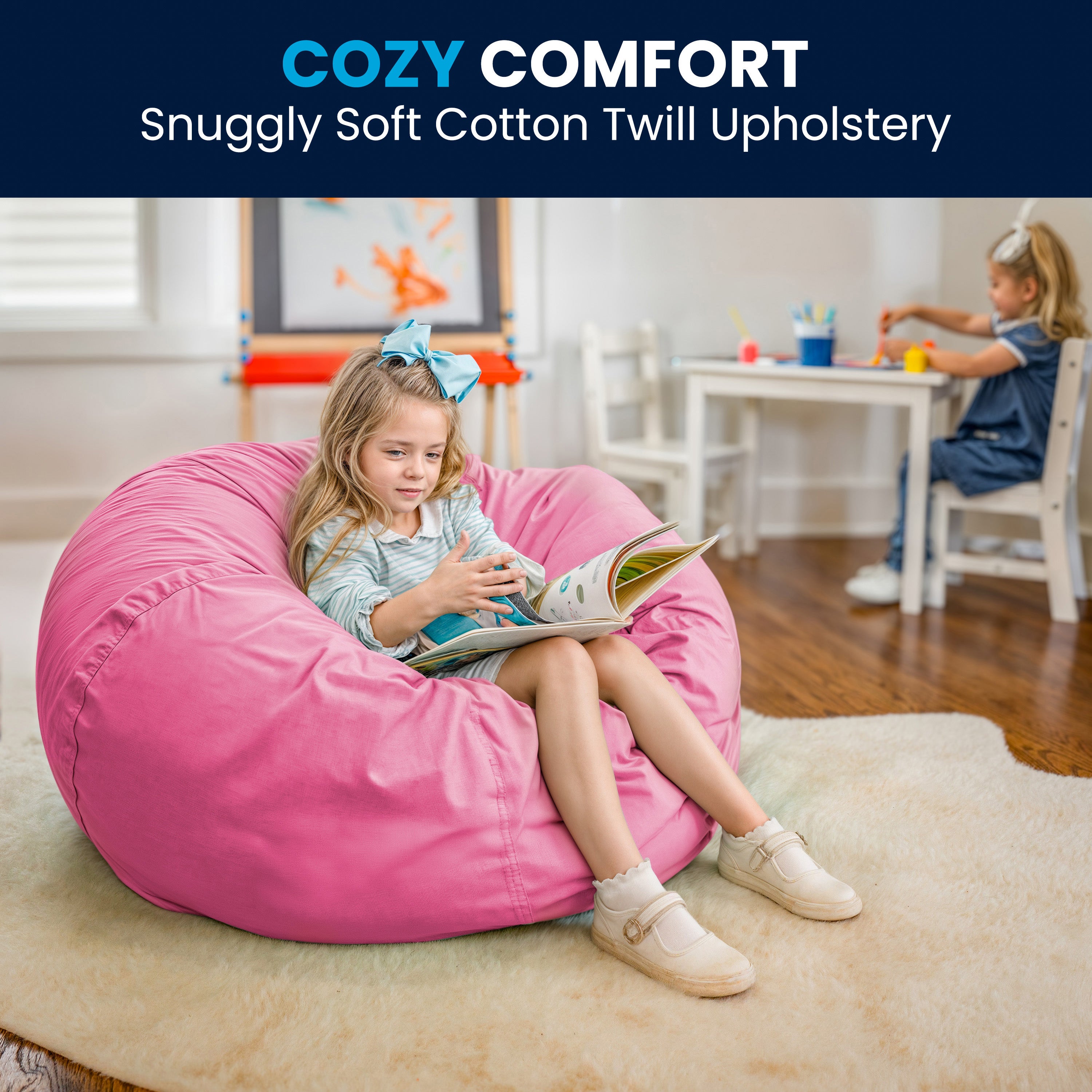 Duncan Oversized Solid Light Pink Refillable Bean Bag Chair for All Ages
