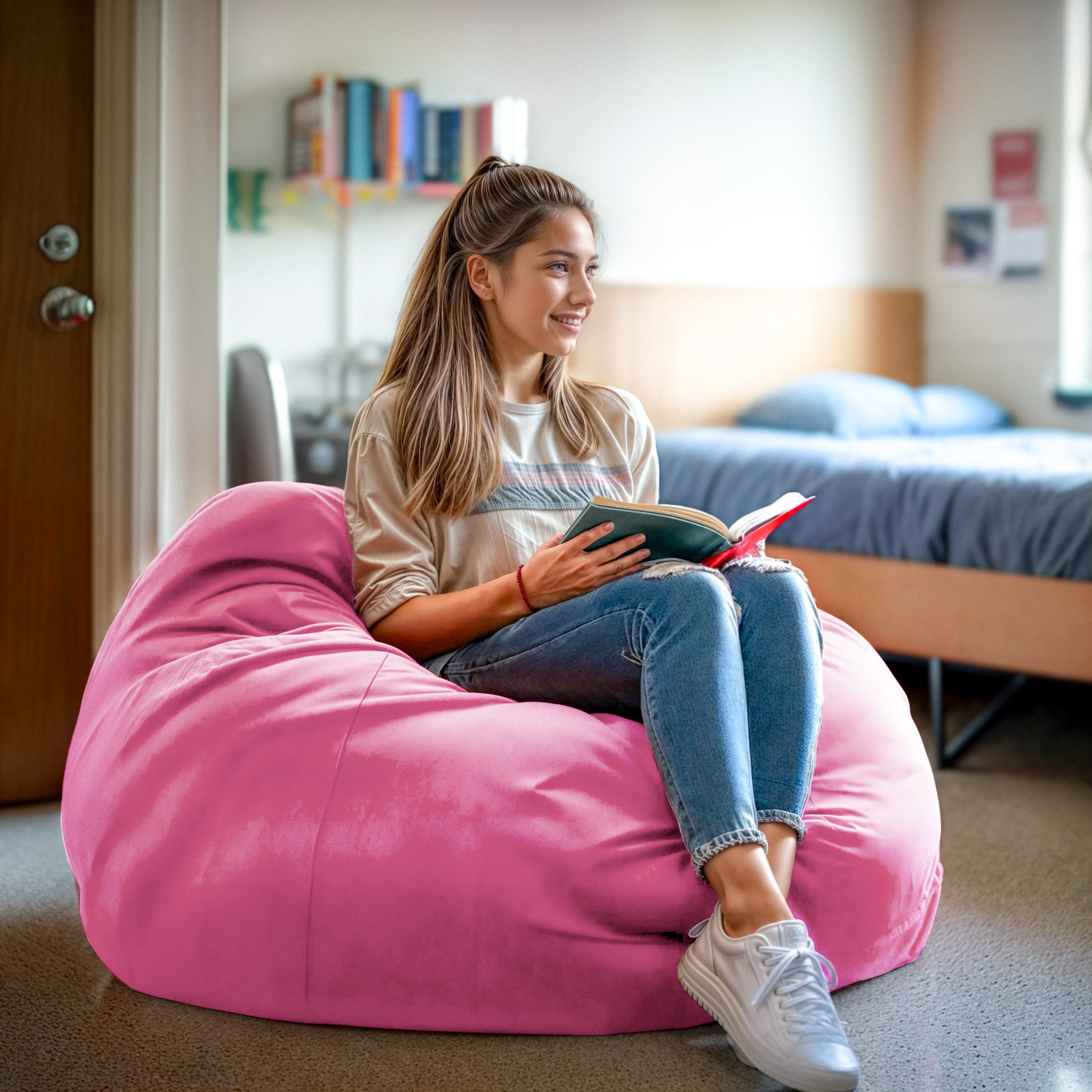 Duncan Oversized Solid Light Pink Refillable Bean Bag Chair for All Ages